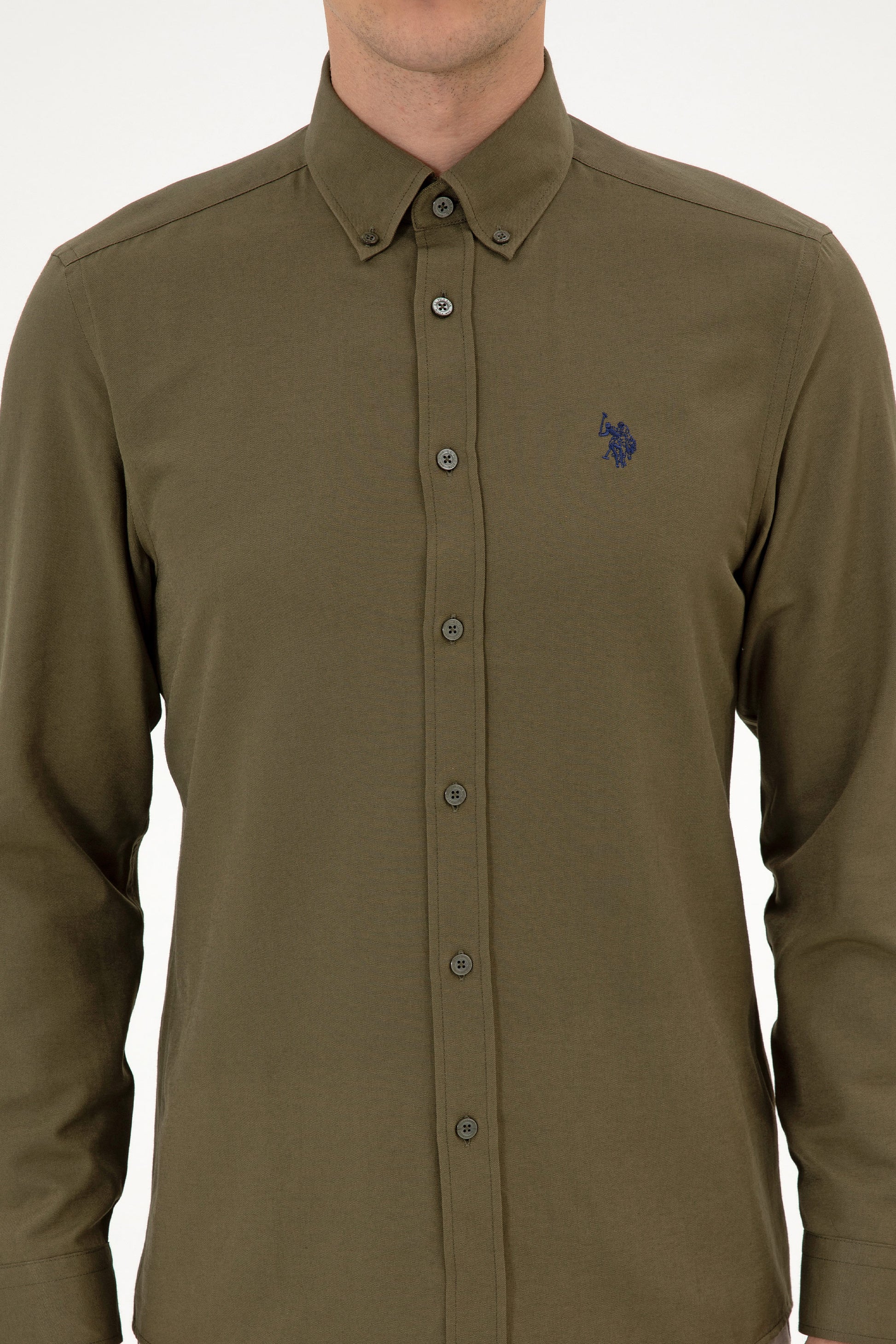 Men's Khaki Long Sleeve Basic Shirt