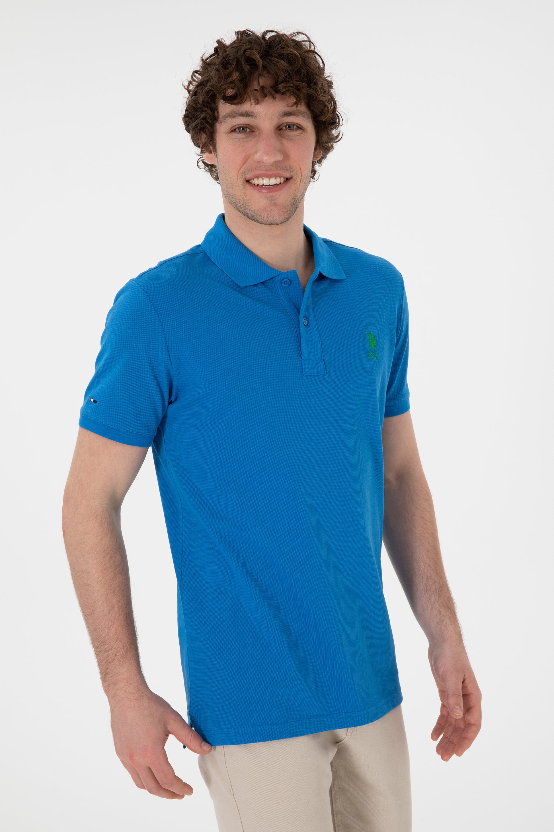 Men's Slim Fit Polo Neck Cobalt Basic T-Shirt
