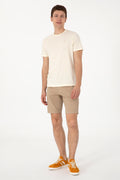 Men's Regular Fit Crew Neck Cream T-Shirt