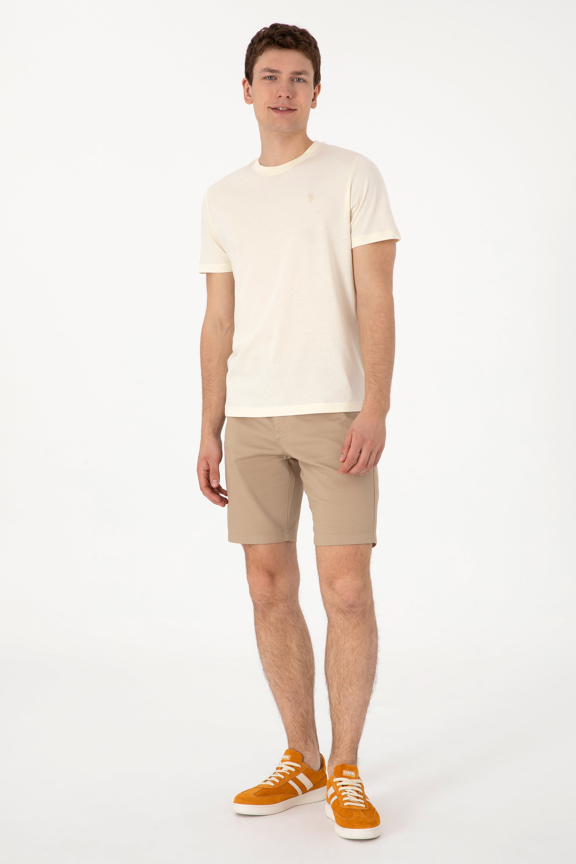 Men's Regular Fit Crew Neck Cream T-Shirt