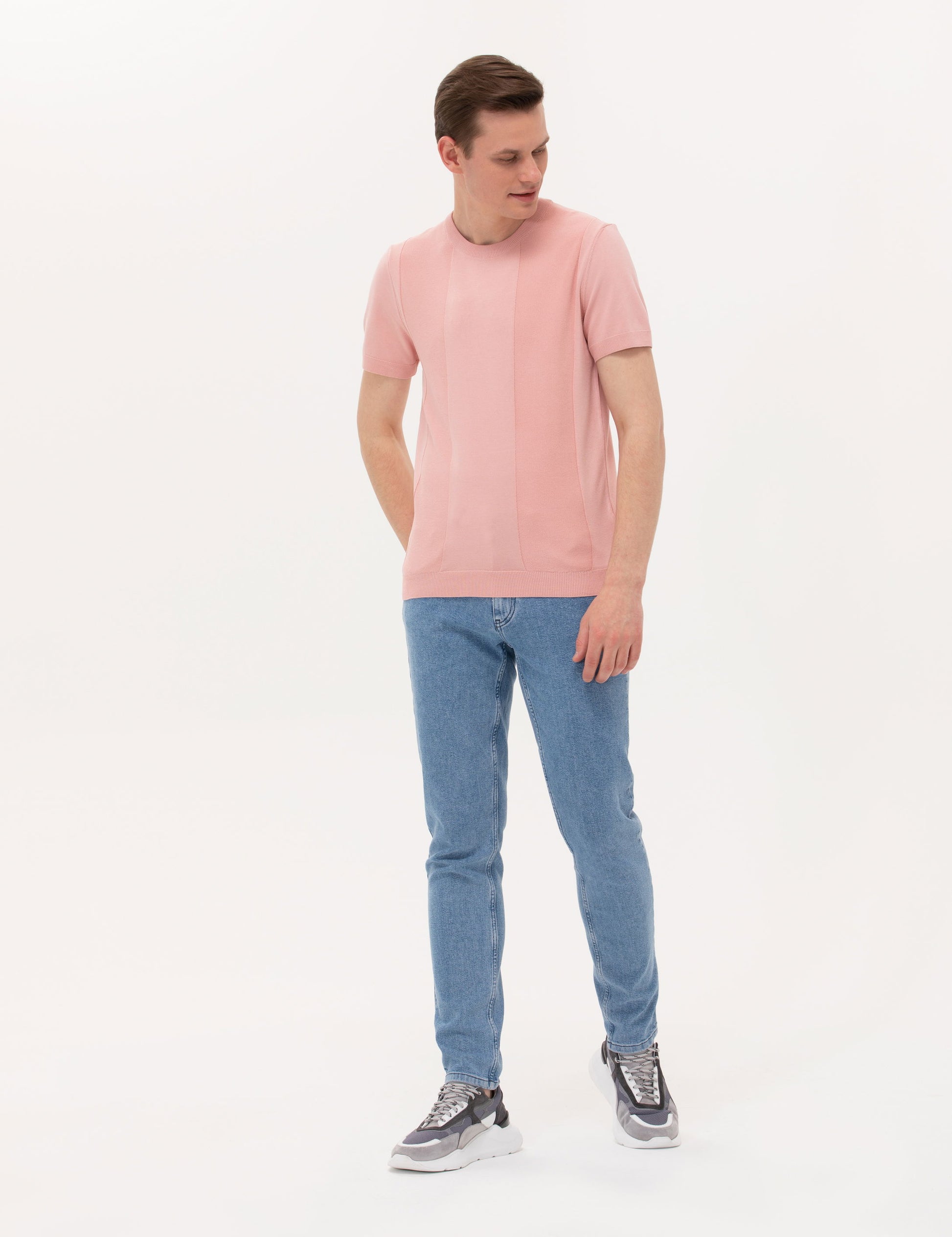 Pink Slim Fit Crew Neck Sweater T-Shirt