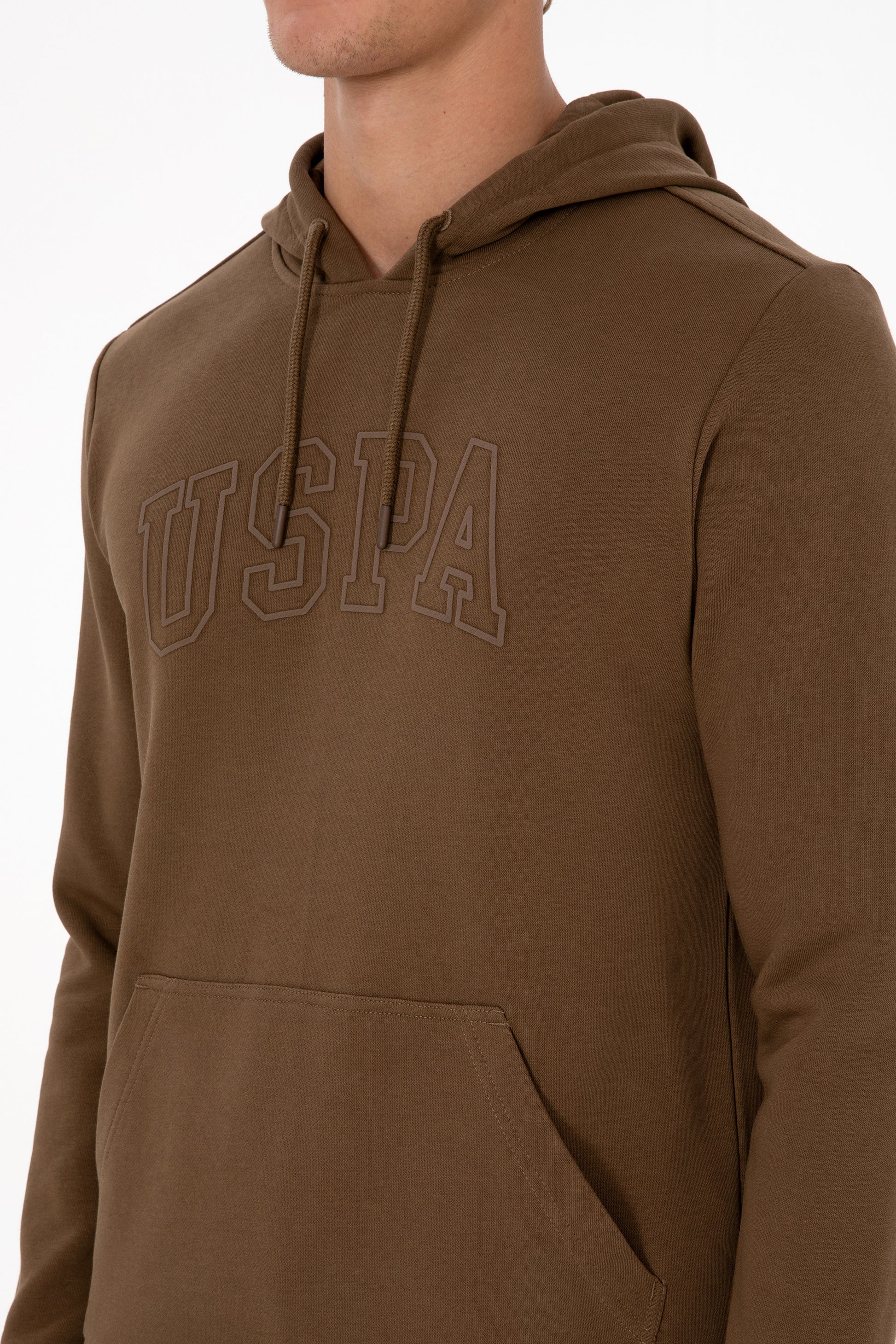 Erkek Regular Fit Kapüşonlu Haki Basic Sweatshirt