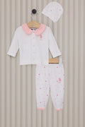 Baby Girl White Pattern 100% Cotton 3-Piece Pajama Set