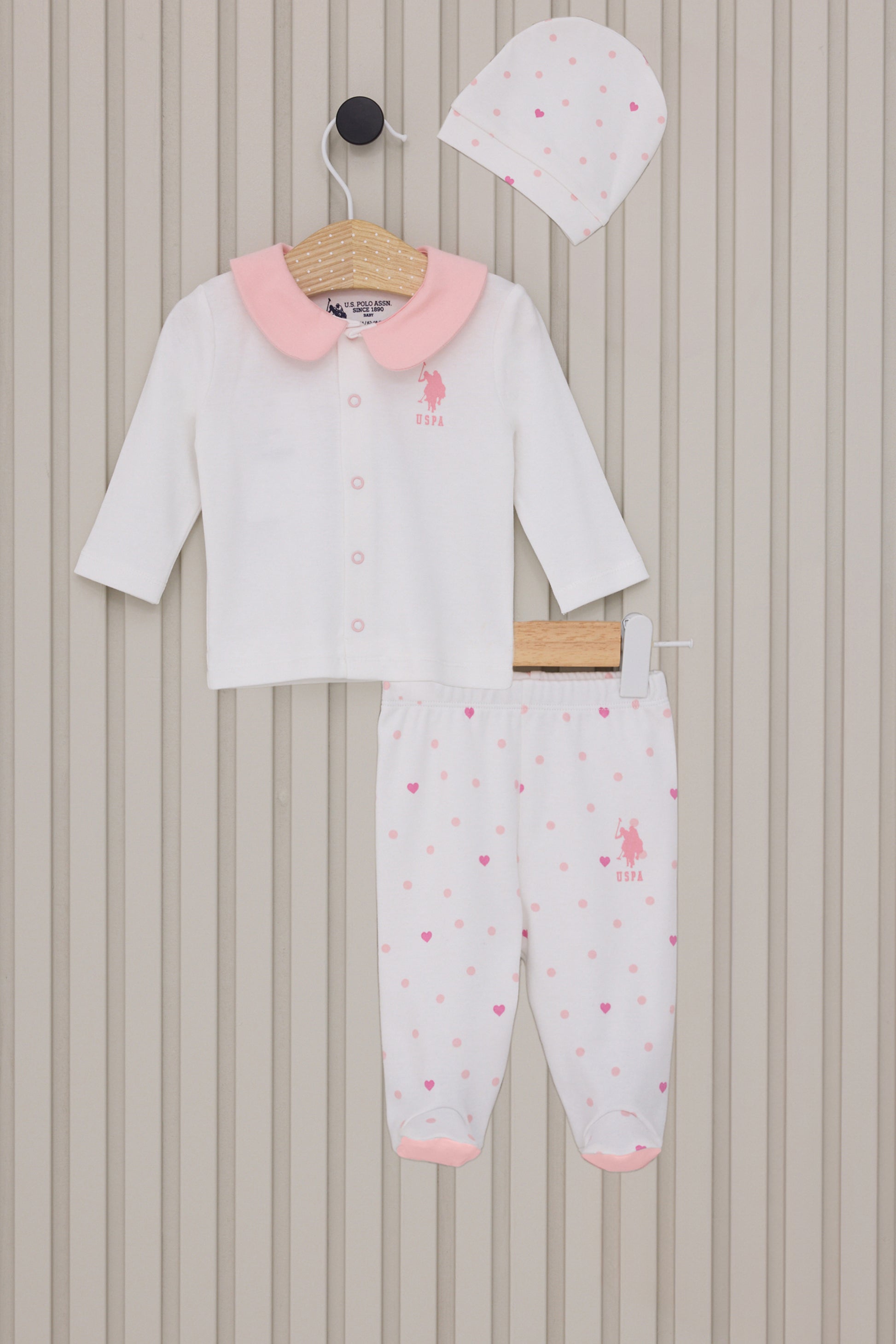 Baby Girl White Pattern 100% Cotton 3-Piece Pajama Set