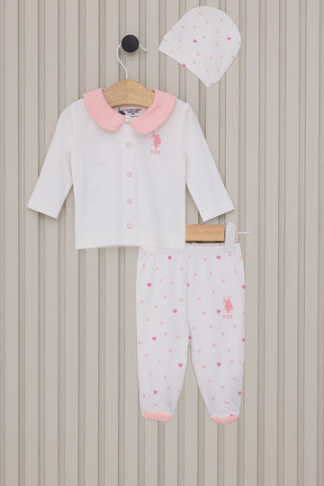 Baby Girl White Pattern 100% Cotton 3-Piece Pajama Set