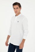 Men's Regular Fit Polo Neck White Basic Sweatshirt