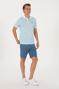 Men's Regular Fit Polo Neck Turquoise Patterned T-Shirt