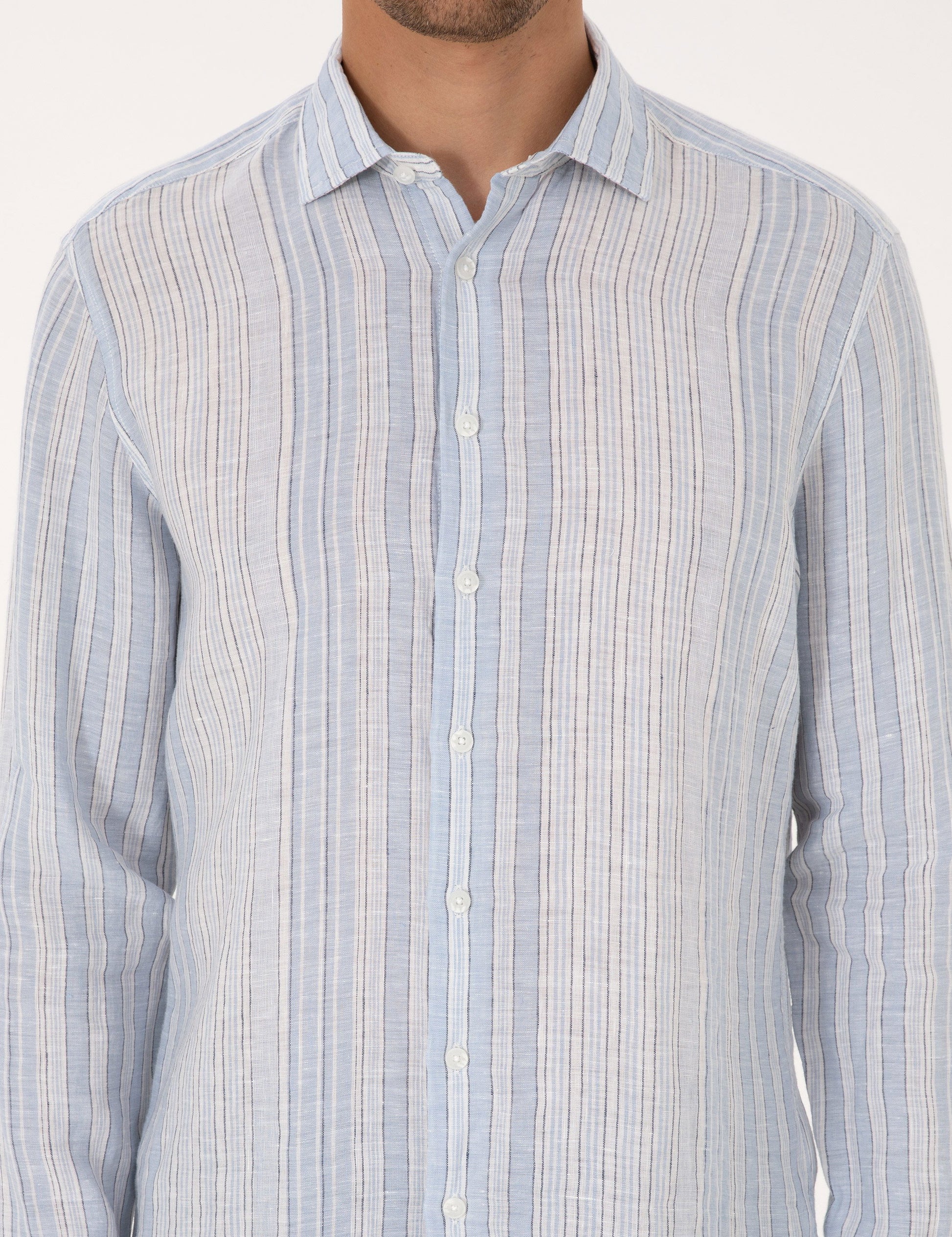 Light Blue 100% Linen Long Sleeve Shirt