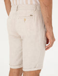 Beige Slim Fit Linen Blend Woven Shorts