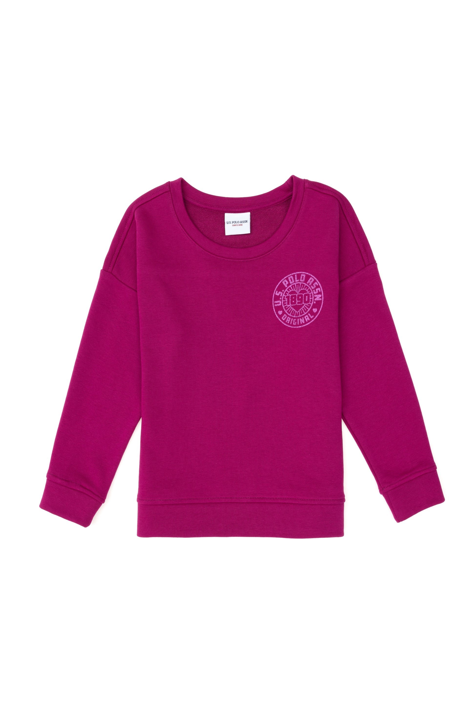 Girls' Fuchsia Crew Neck Basic Sweatshirt