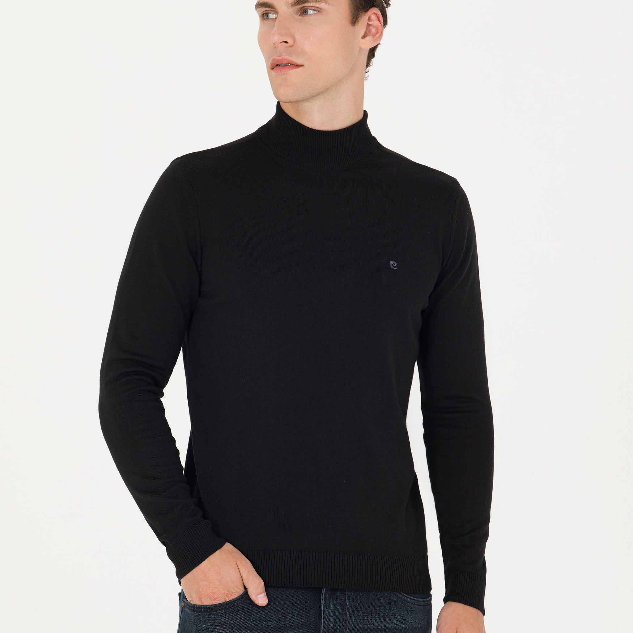 Black Slim Fit Half Turtleneck Basic Knitwear Sweater