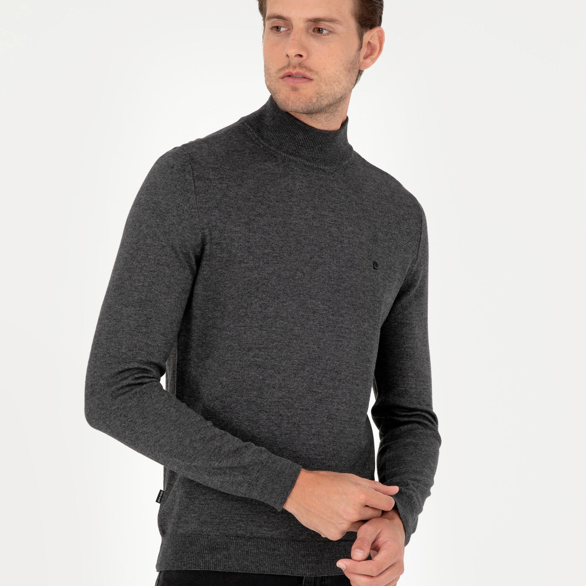 Anthracite Melange Slim Fit Half Turtleneck Basic Knitwear Sweater