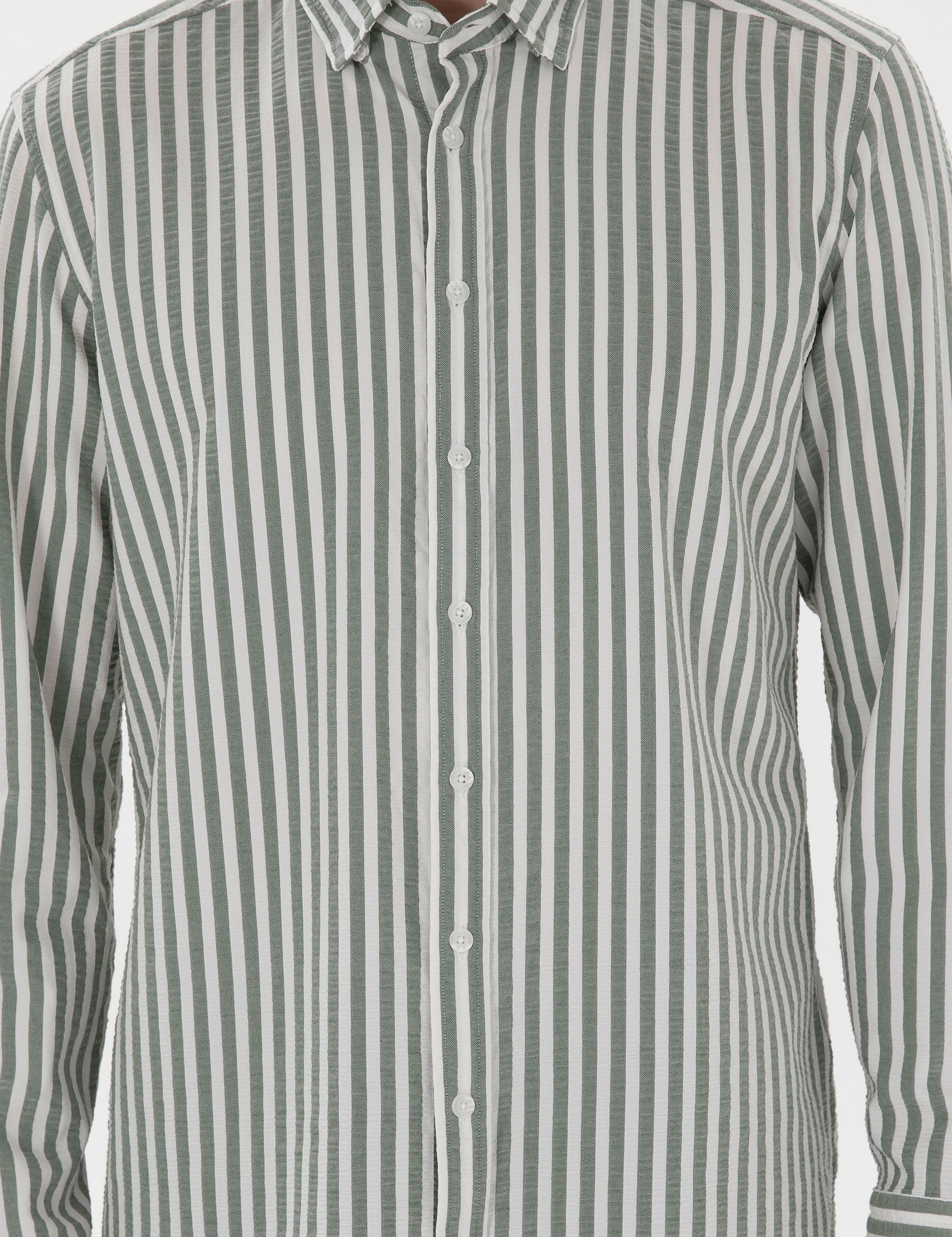 Khaki Regular Fit Striped Long Sleeve Shirt