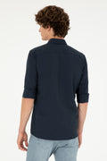 Men's Navy Blue Long Sleeve Basic Shirt