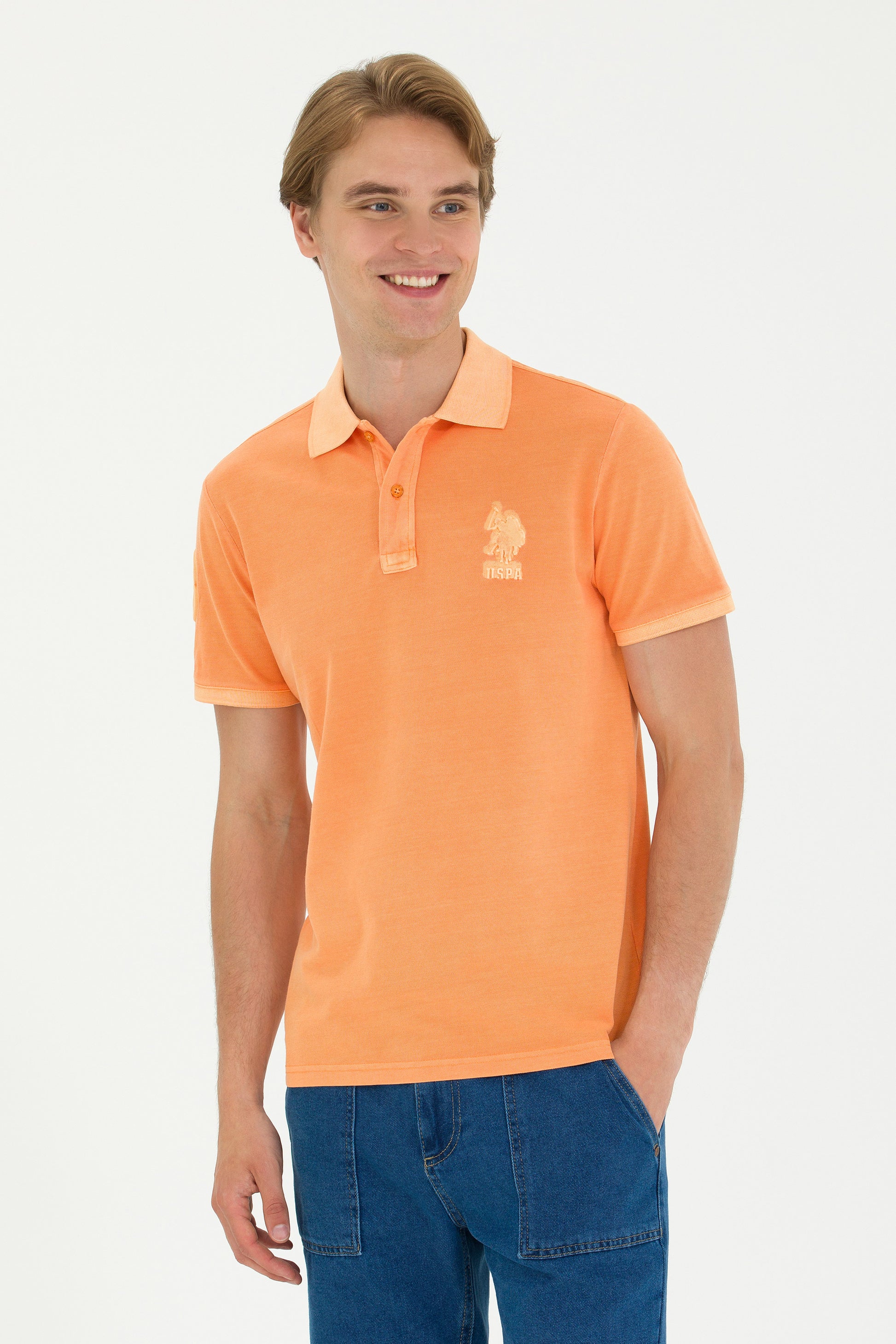 Men's Orange Basic Polo Neck T-Shirt