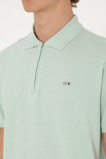 Men's Regular Fit Zipper Water Green T-Shirt
