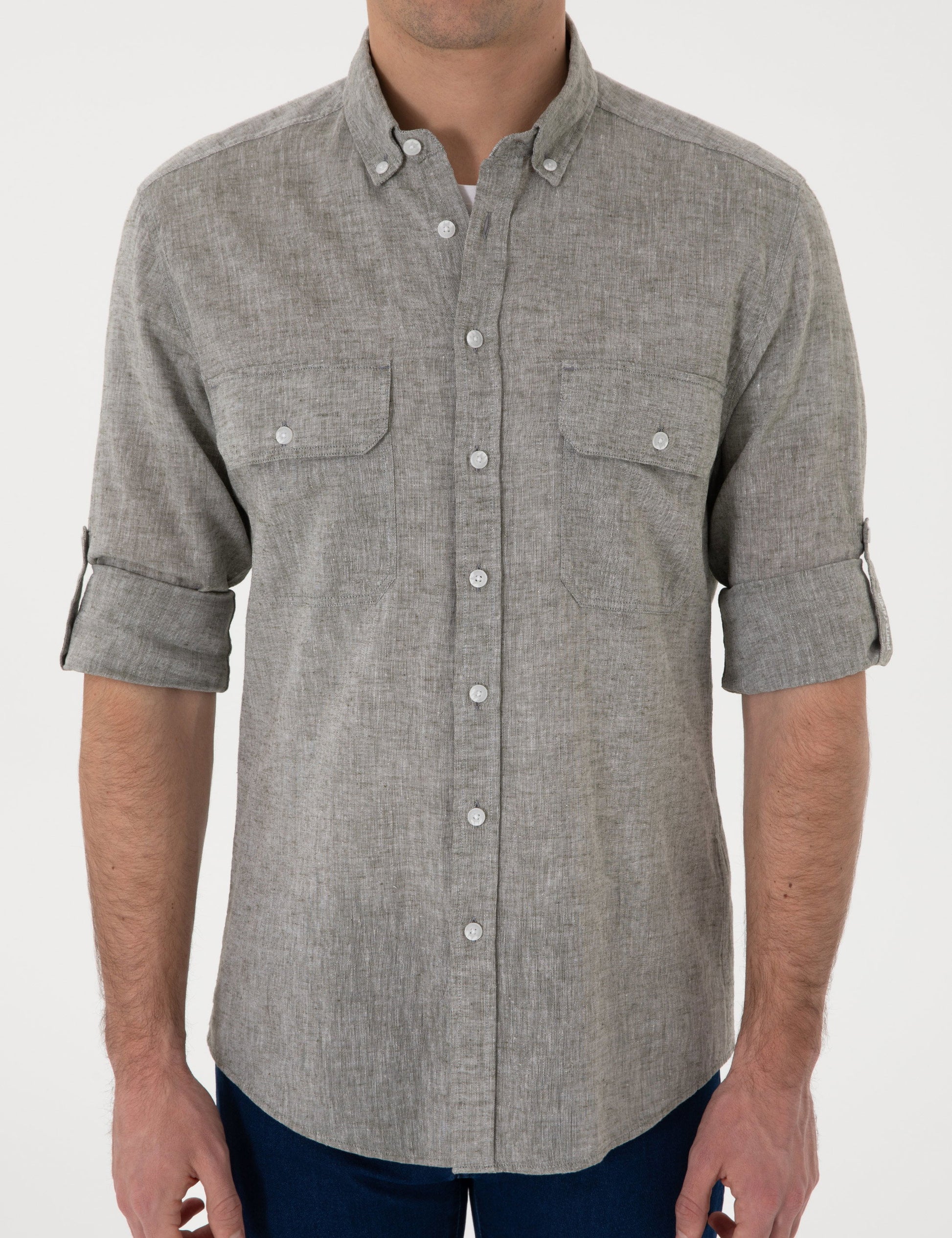Khaki Regular Fit Long Sleeve Shirt