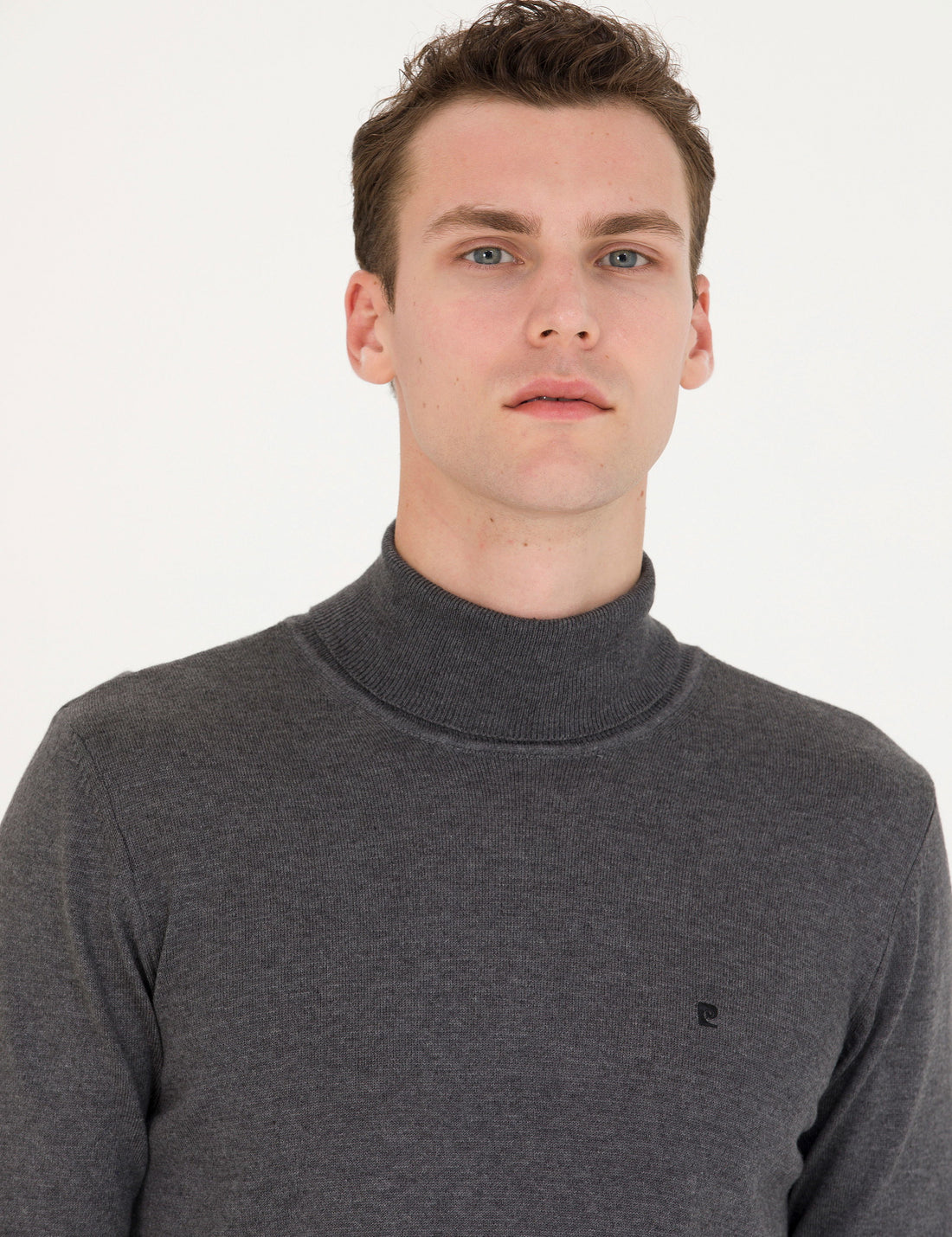 Grey Melange Slim Fit Turtleneck Basic Knitwear Sweater