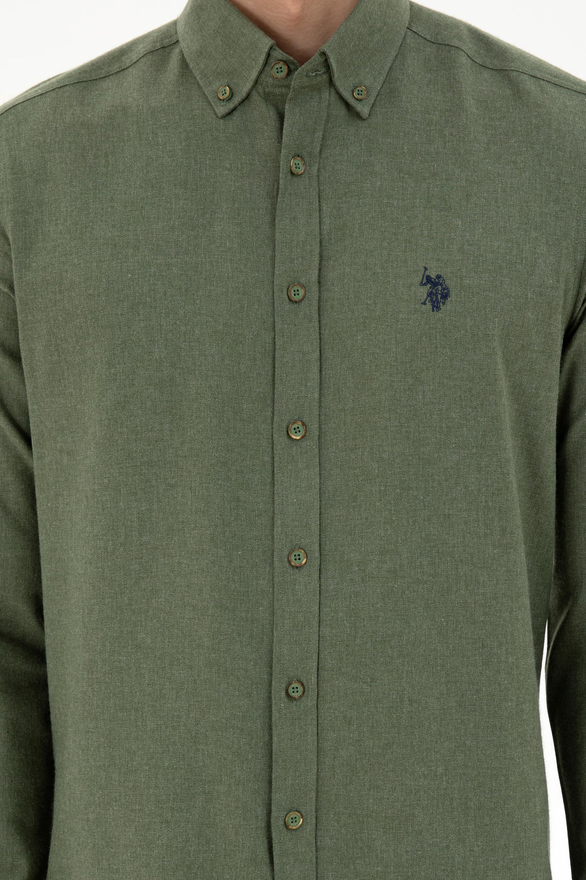 Men's Khaki Long Sleeve Basic Shirt