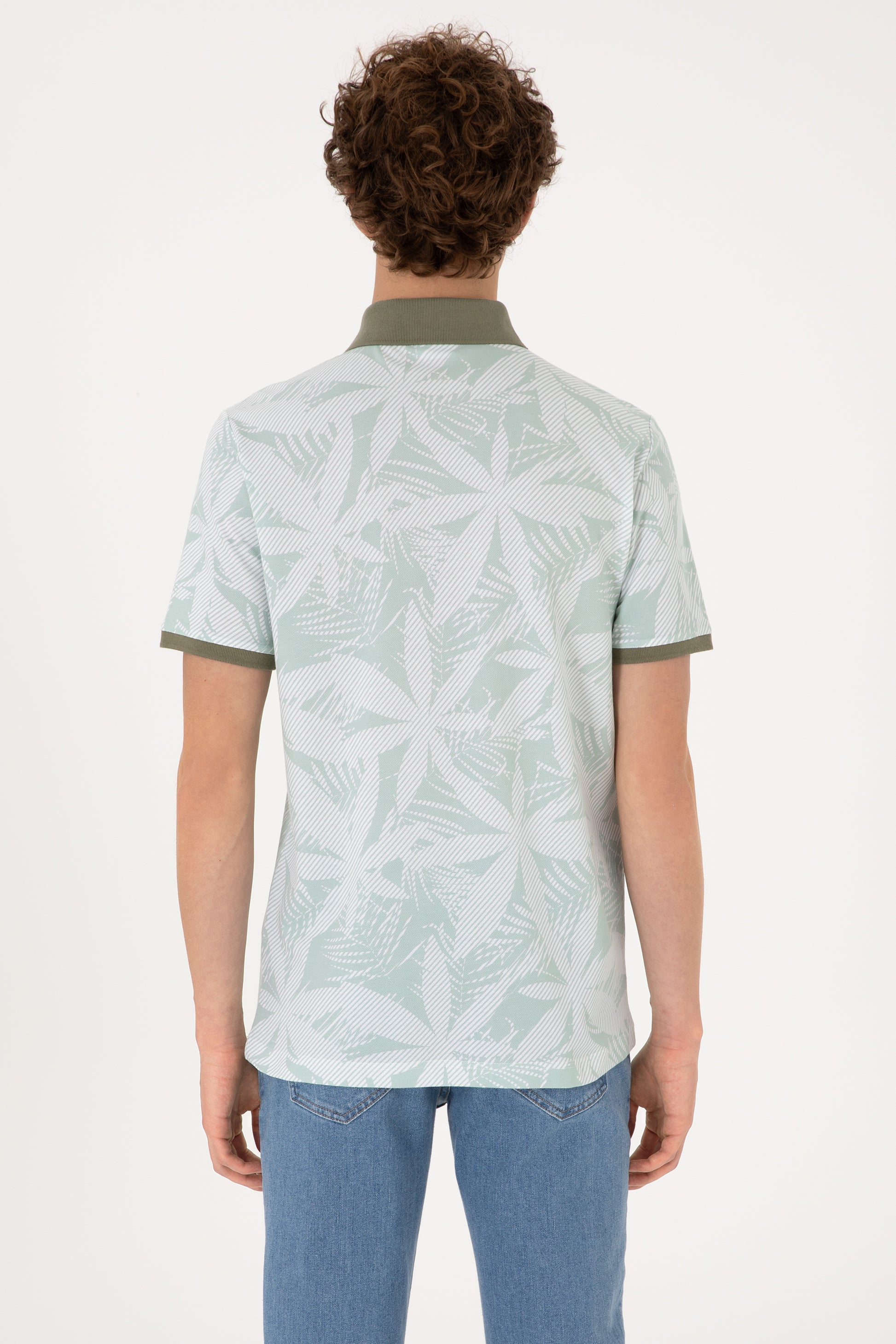 Men's Regular Fit Polo Neck Water Green T-shirt