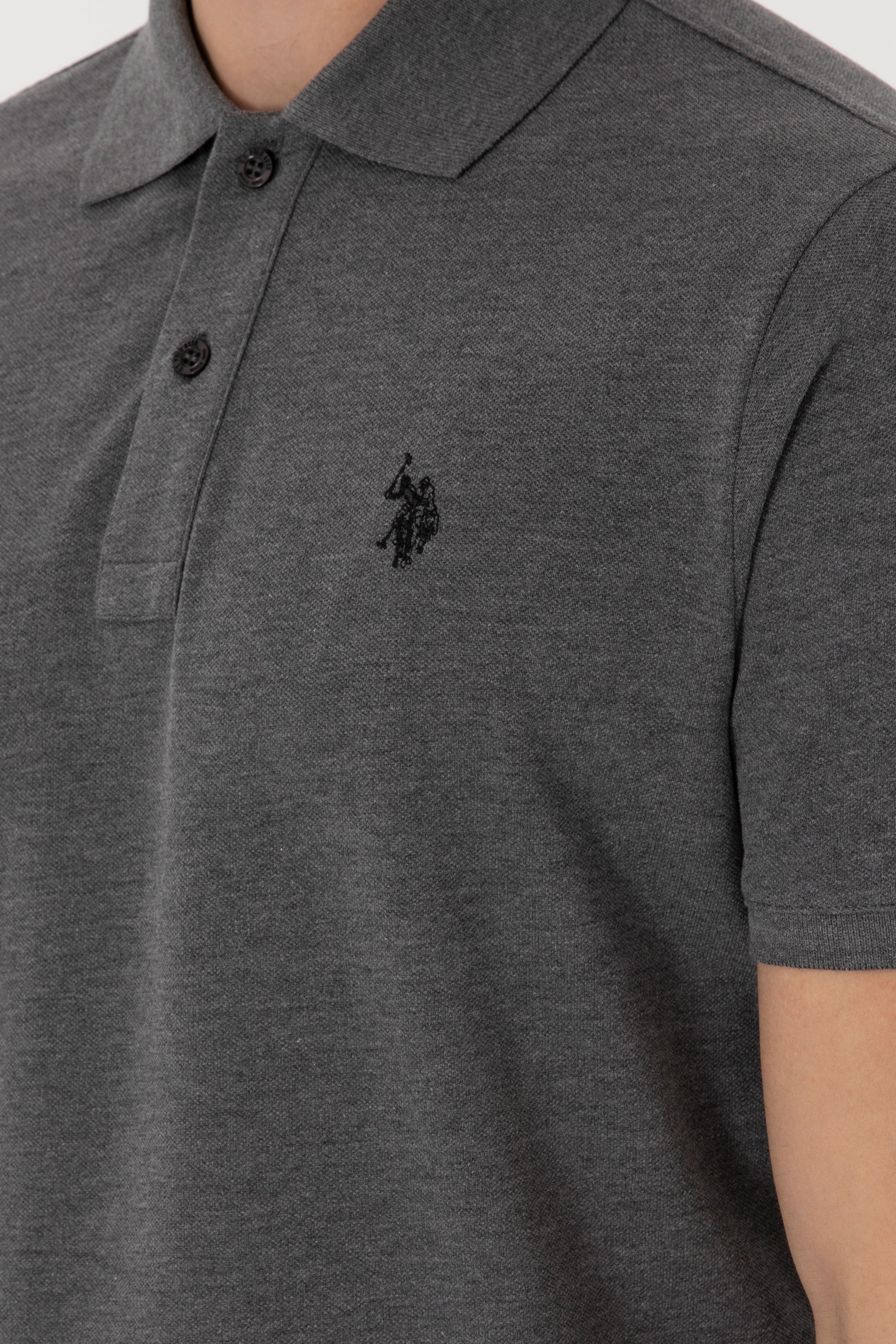 Men's Slim Fit Polo Neck Anthracite Melange Basic T-Shirt