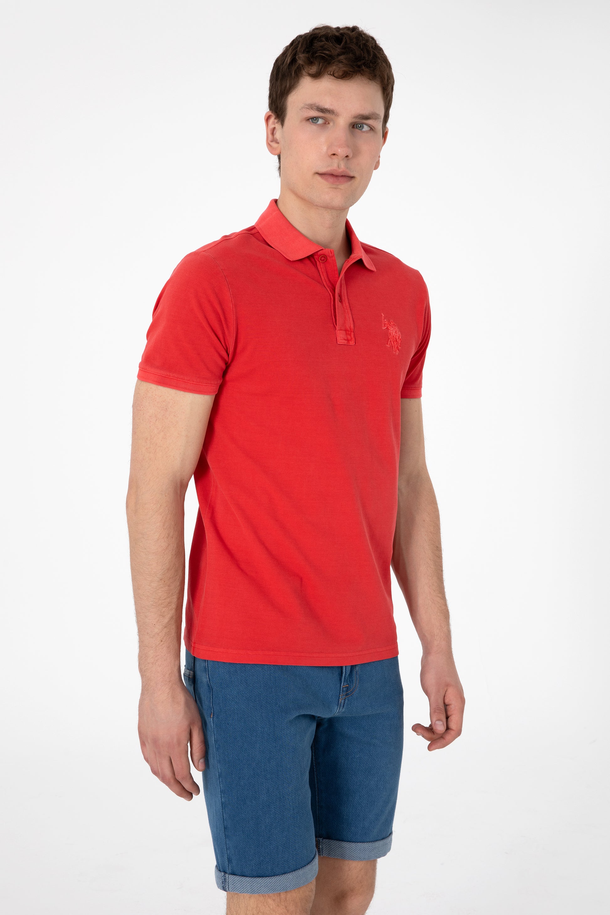 Men's Slim Fit Polo Neck Red Wash Basic T-Shirt