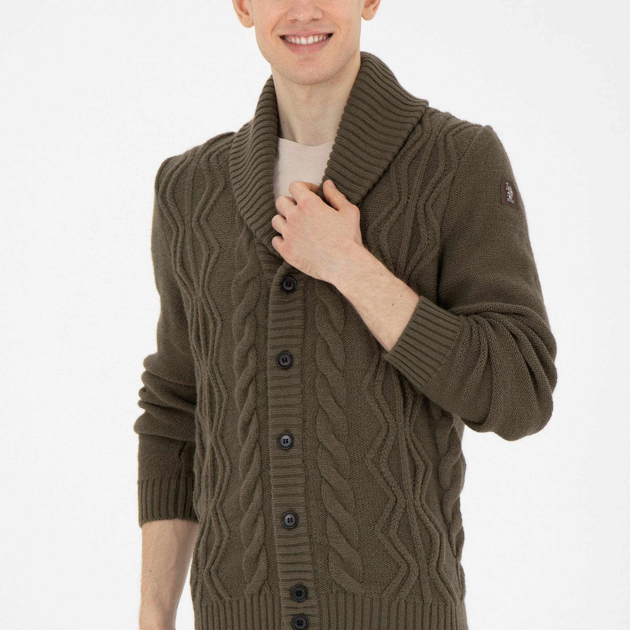 Men's Khaki Knitwear Cardigan