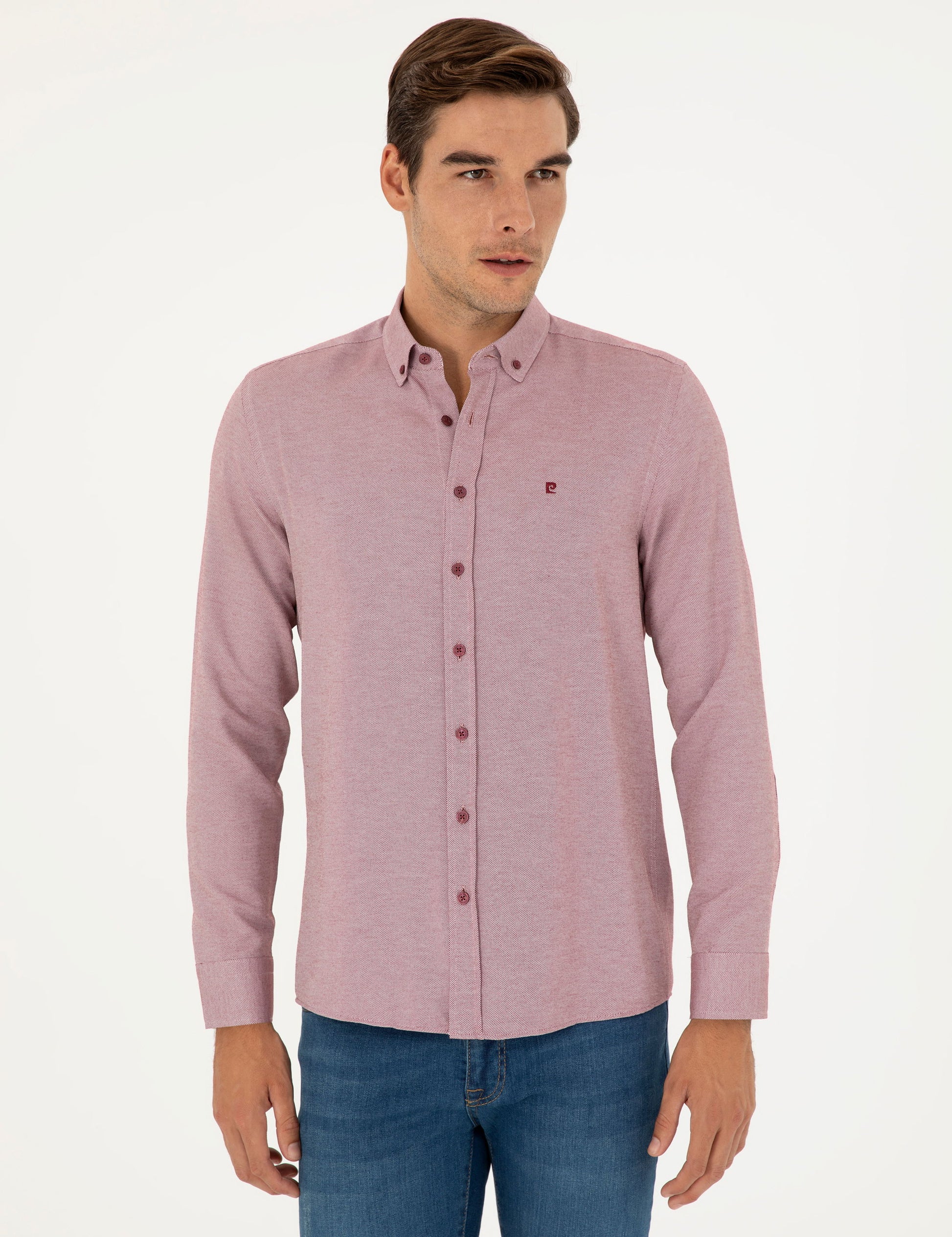 Burgundy Oxford Slim Fit Long Sleeve Shirt