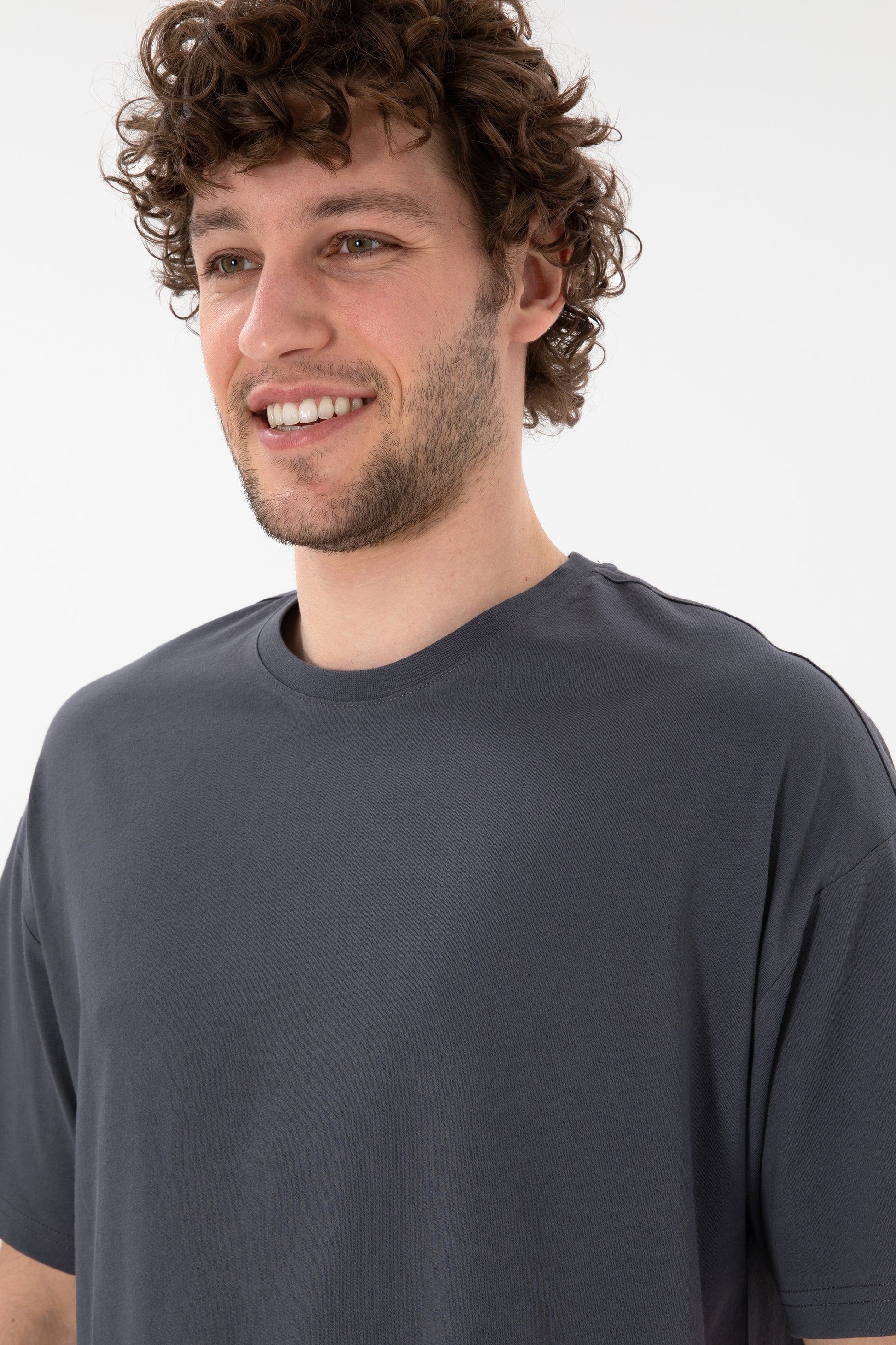 Men's Oversize Fit Crew Neck Anthracite T-Shirt