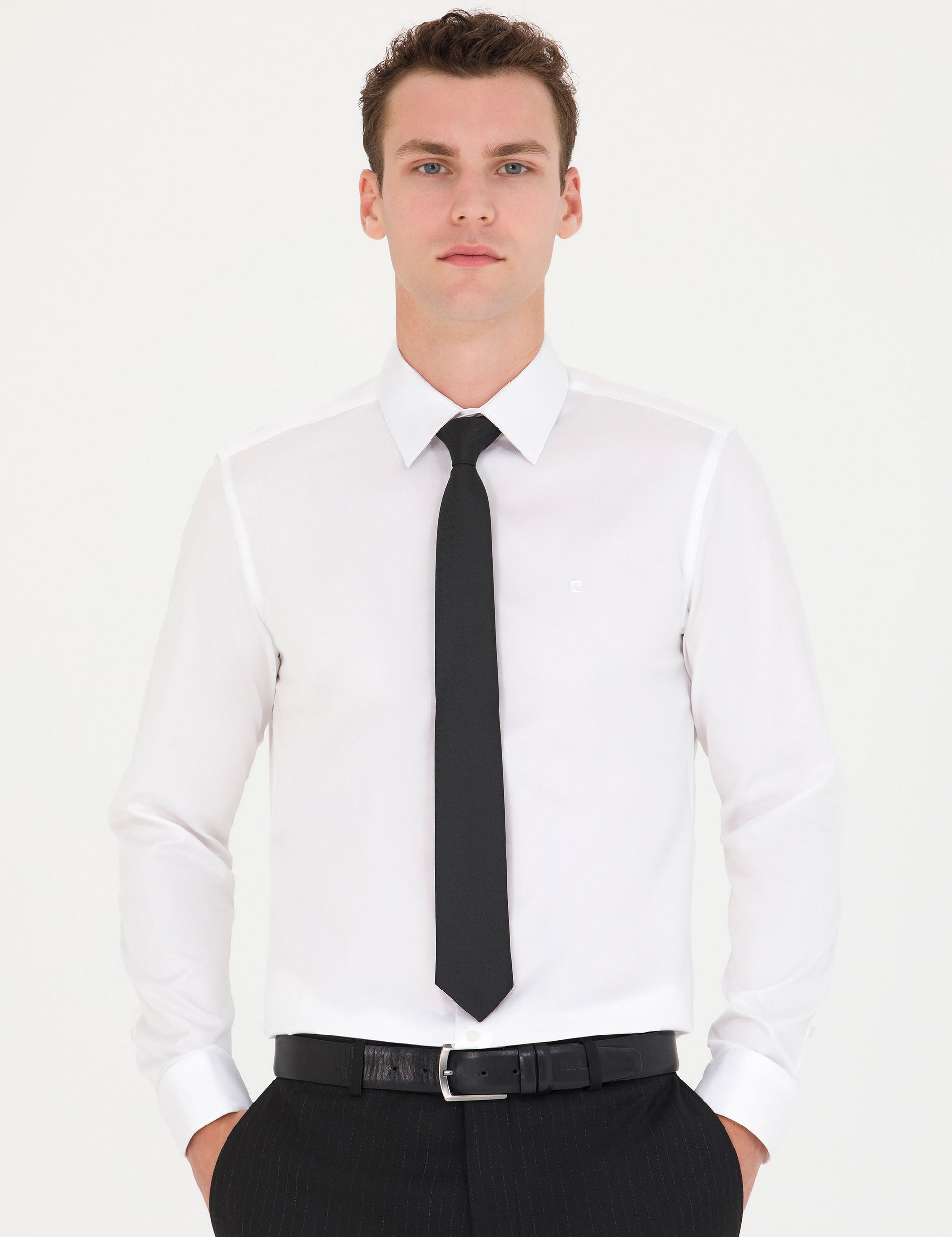 White Slim Fit Long Sleeve Basic Shirt