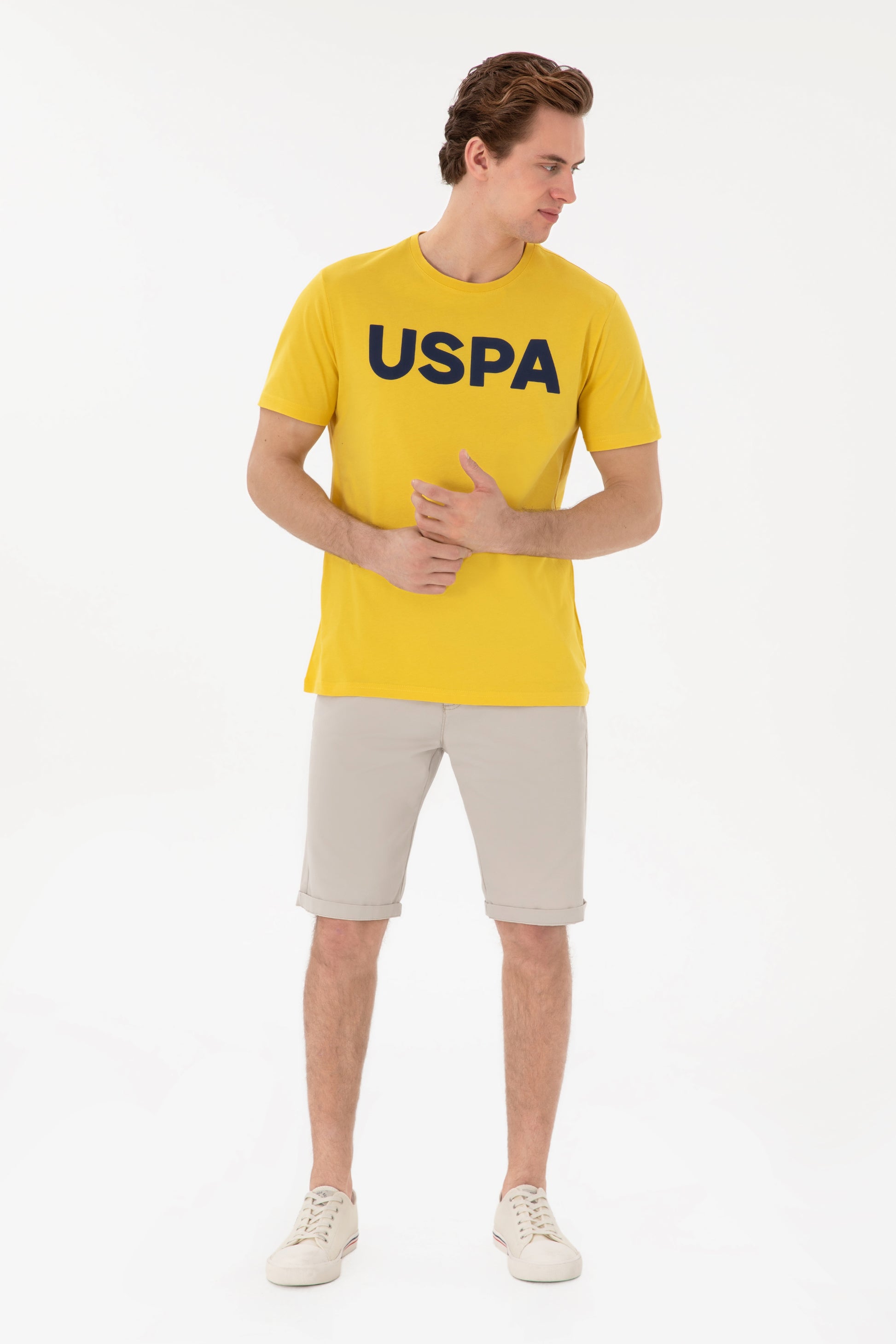 Men's Regular Fit Crew Neck Dark Yellow Basic T-Shirt