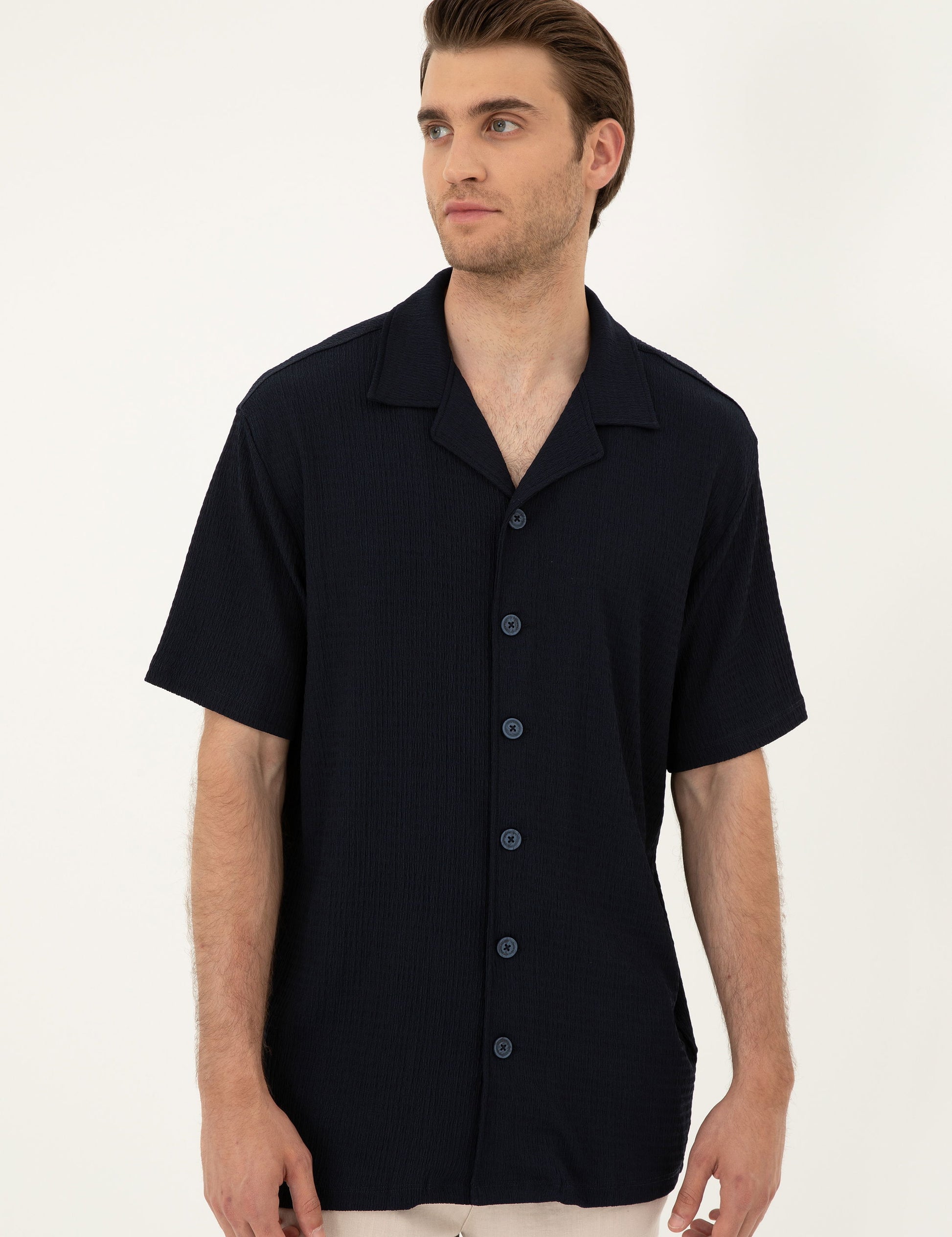 Navy Regular Fit Knitted Shirt