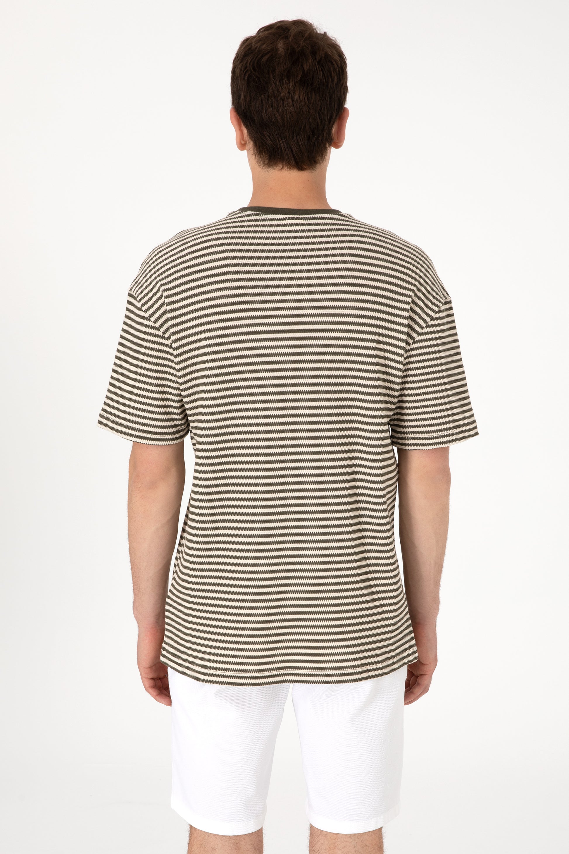 Men's Comfort Fit Crew Neck Mink Knit Patterned T-Shirt