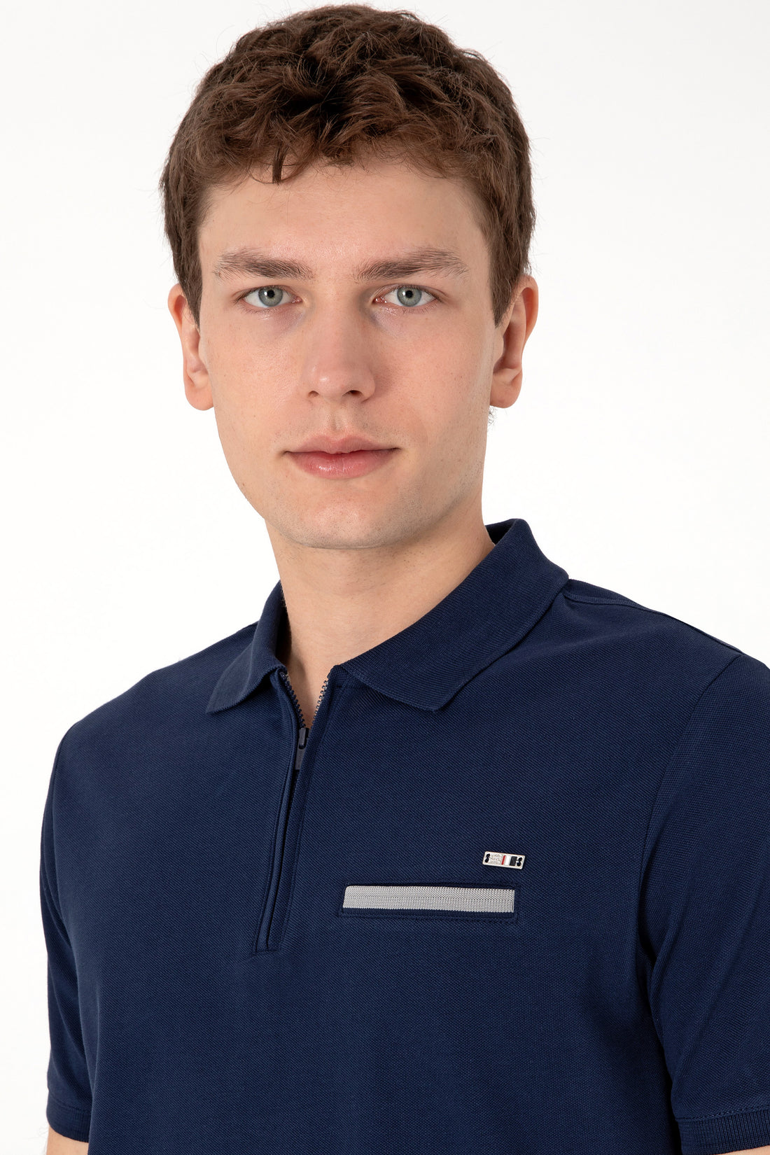 Men's Regular Fit Zipper Navy T-Shirt