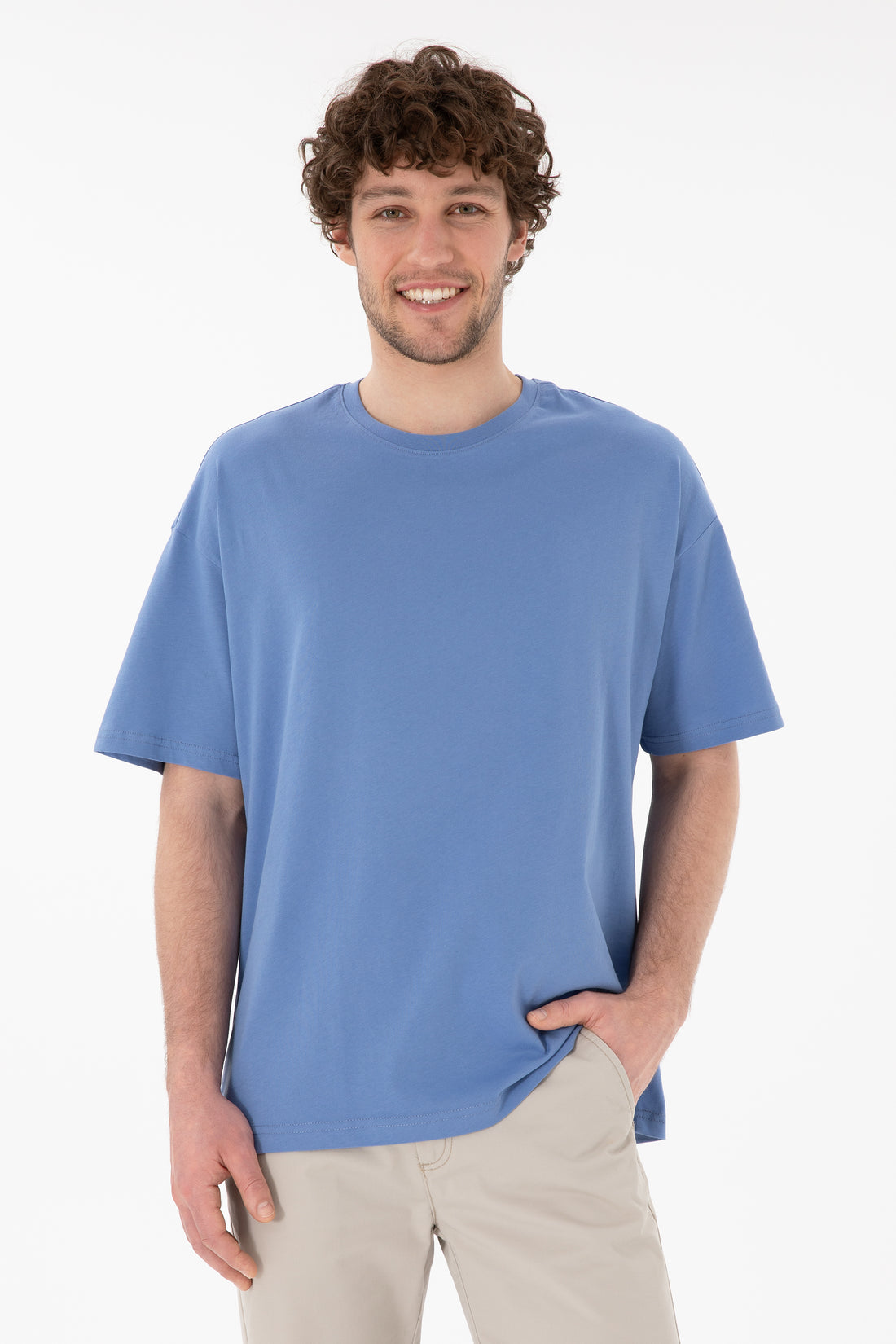 Men's Oversize Fit Crew Neck Dark Blue T-Shirt