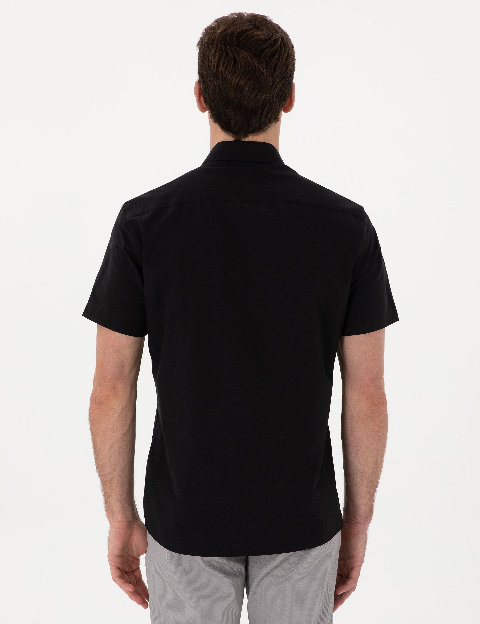 Black Basic Regular Fit Short Sleeve Pocket Shirt