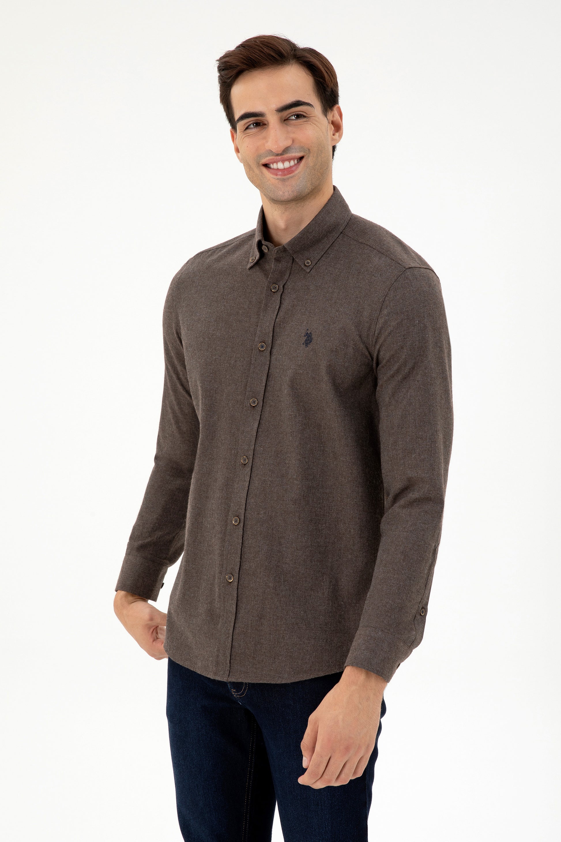 Men's Brown Long Sleeve Basic Shirt