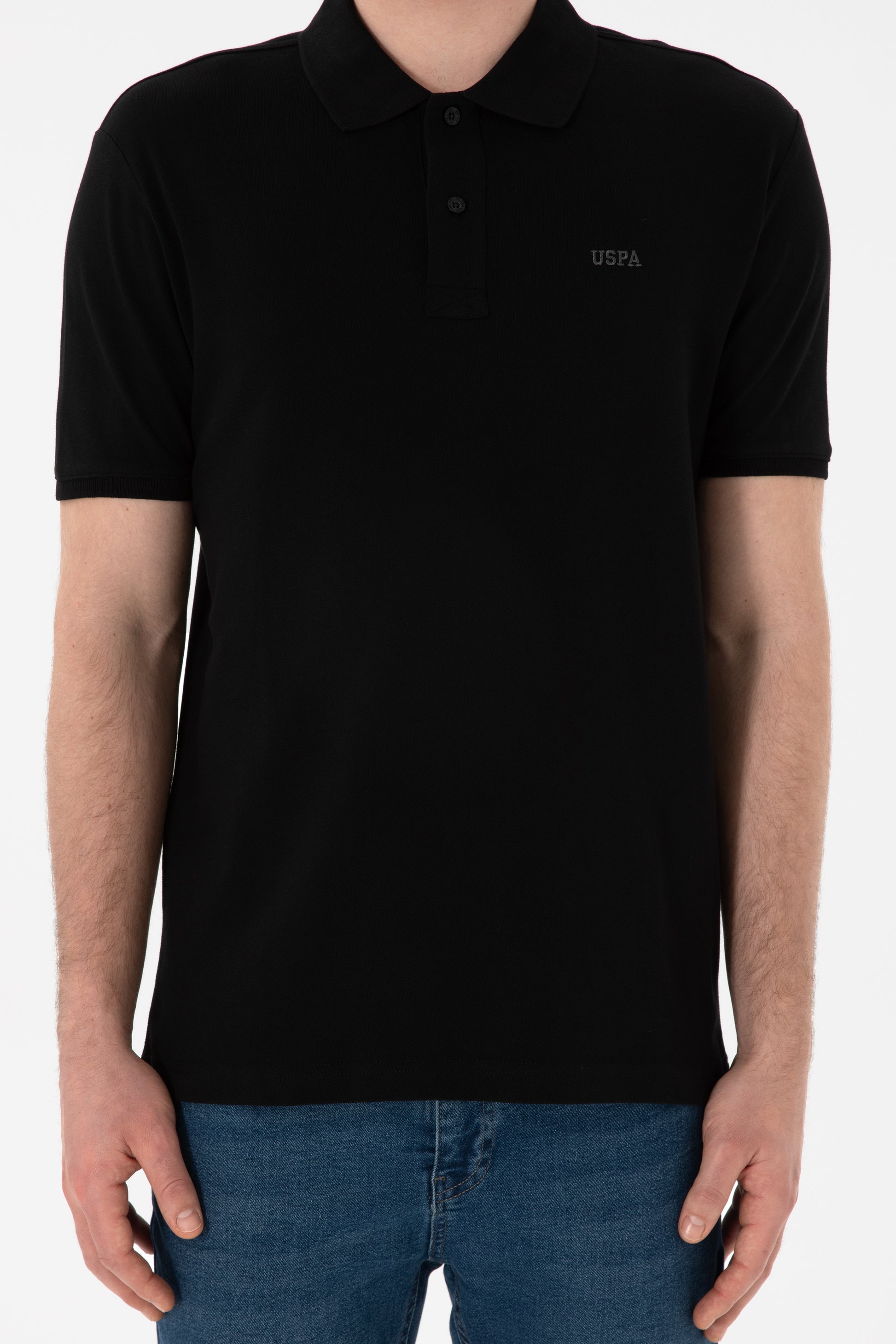 Men's Regular Fit Polo Neck Black Basic T-Shirt