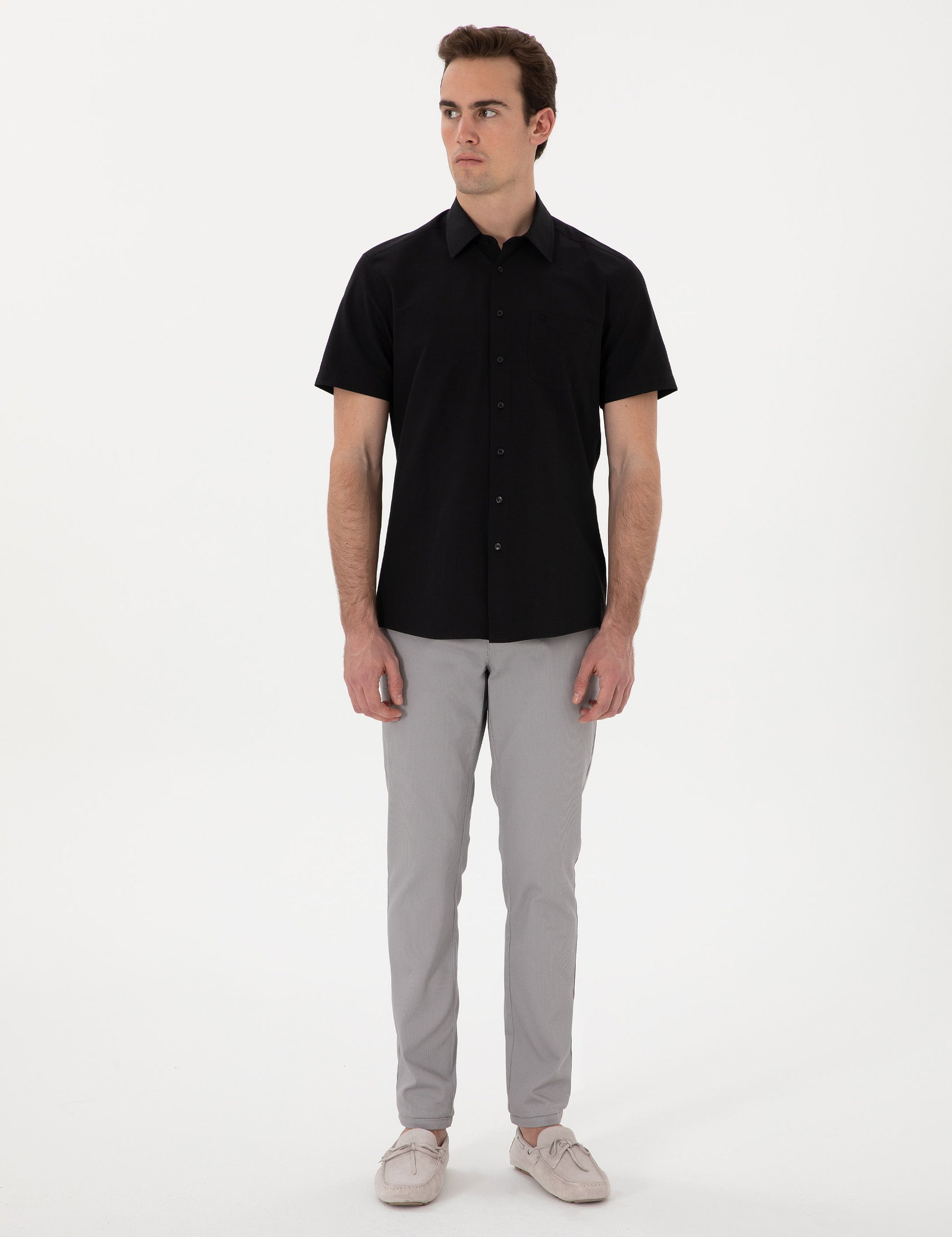 Black Basic Regular Fit Short Sleeve Pocket Shirt