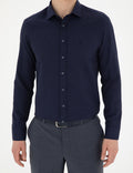 Navy Blue Slim Fit Chunky Long Sleeve Shirt