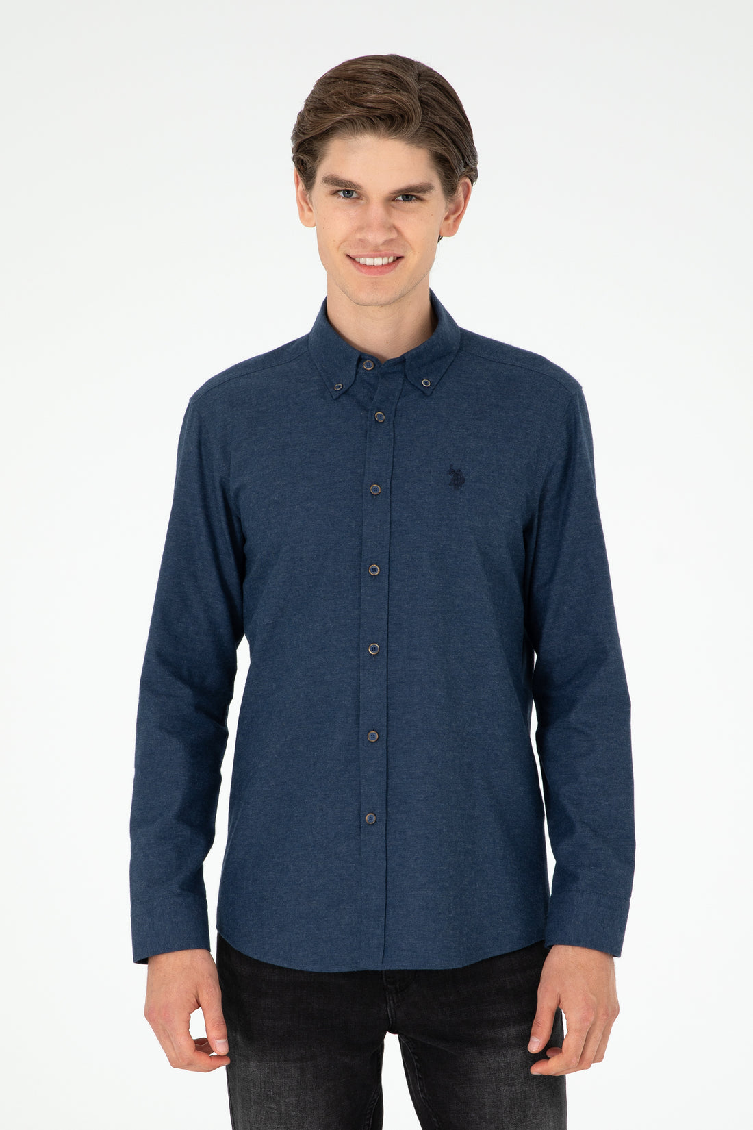 Men's Navy Blue Long Sleeve Basic Shirt