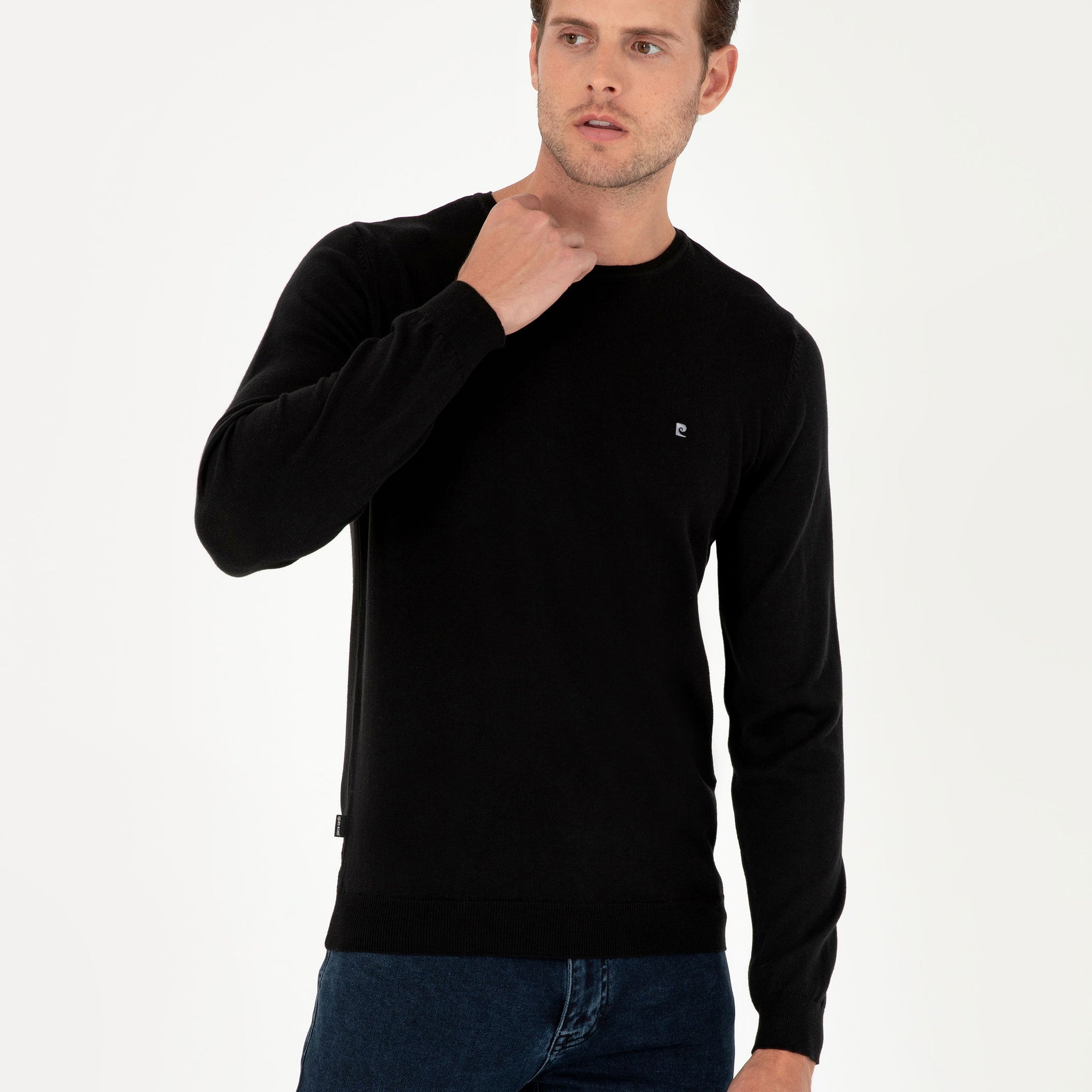 Black Slim Fit Crew Neck Basic Knitwear Sweater