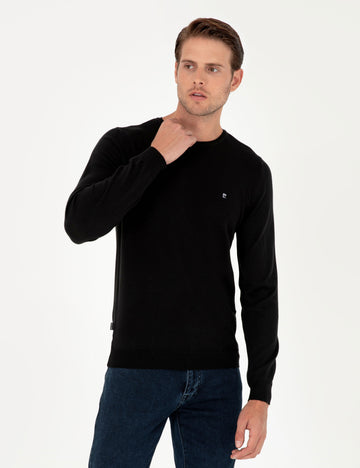 Black Slim Fit Crew Neck Basic Knitwear Sweater