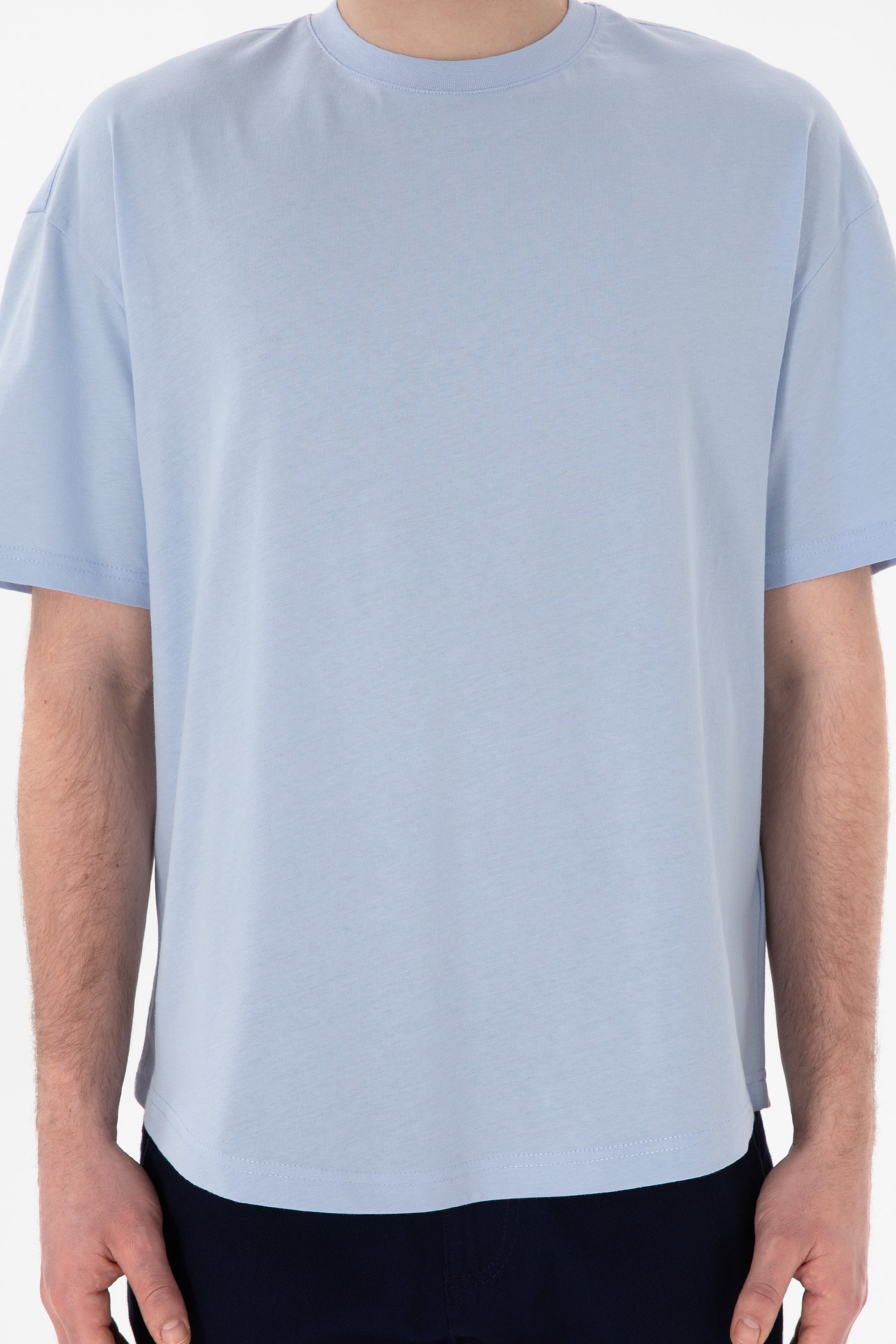 Men's Long Fit Crew Neck Light Blue Basic T-Shirt