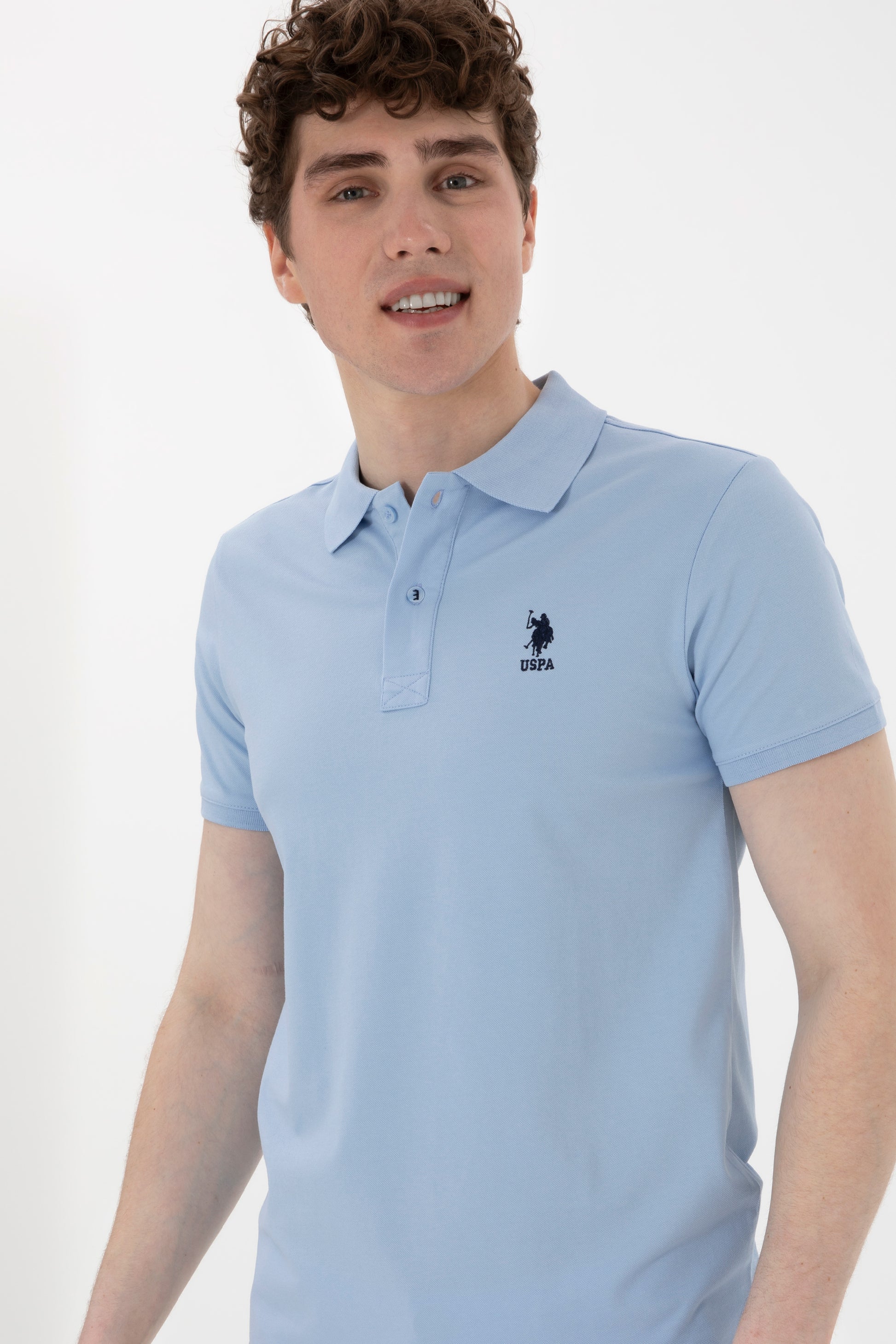 Men's Slim Fit Polo Neck Light Blue Basic T-Shirt
