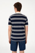 Men's Regular Fit Polo Neck Navy Striped T-Shirt