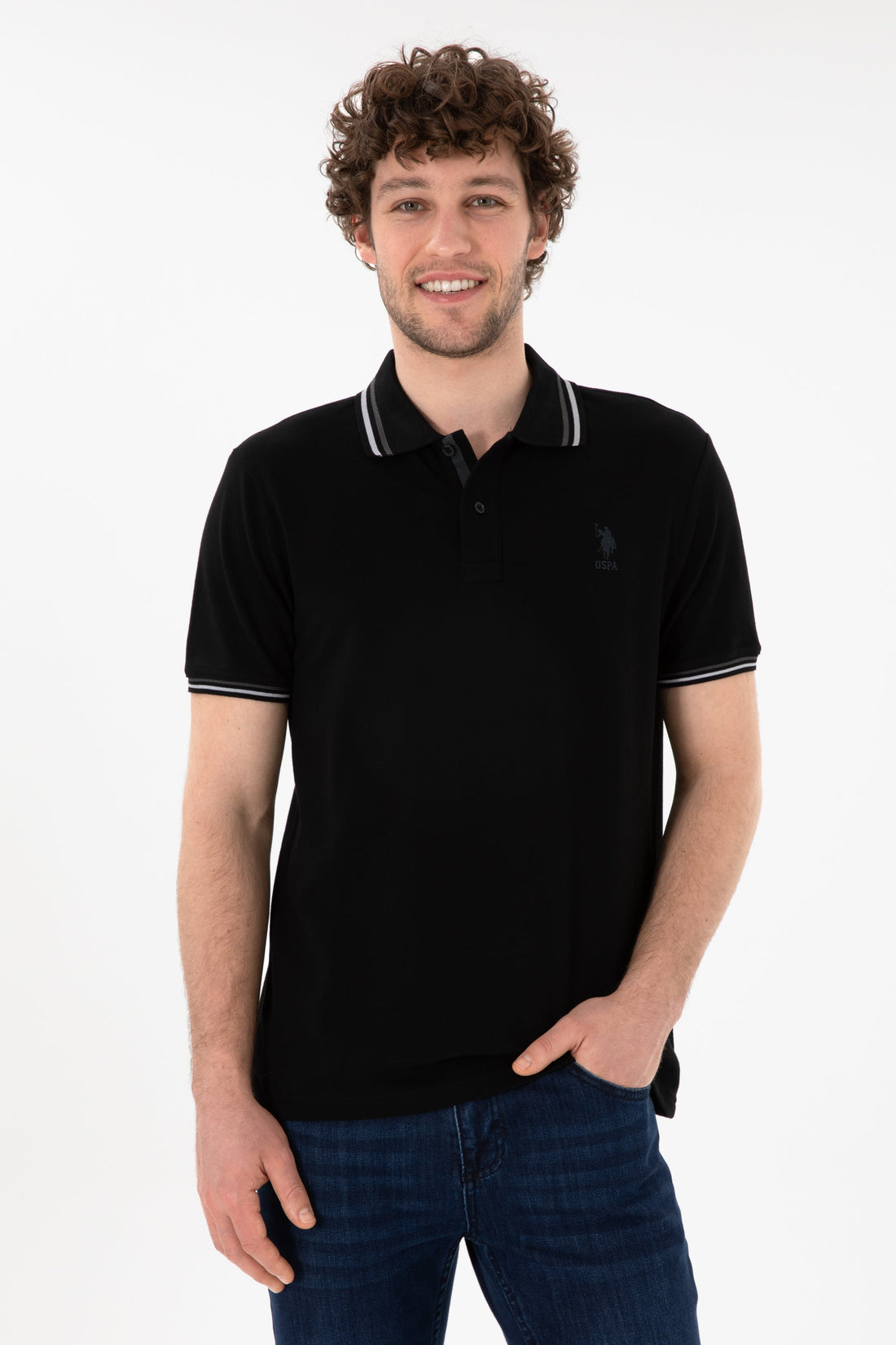 U.S. Polo Assn. - Men's Regular Fit Polo Neck Black Basic T-Shirt