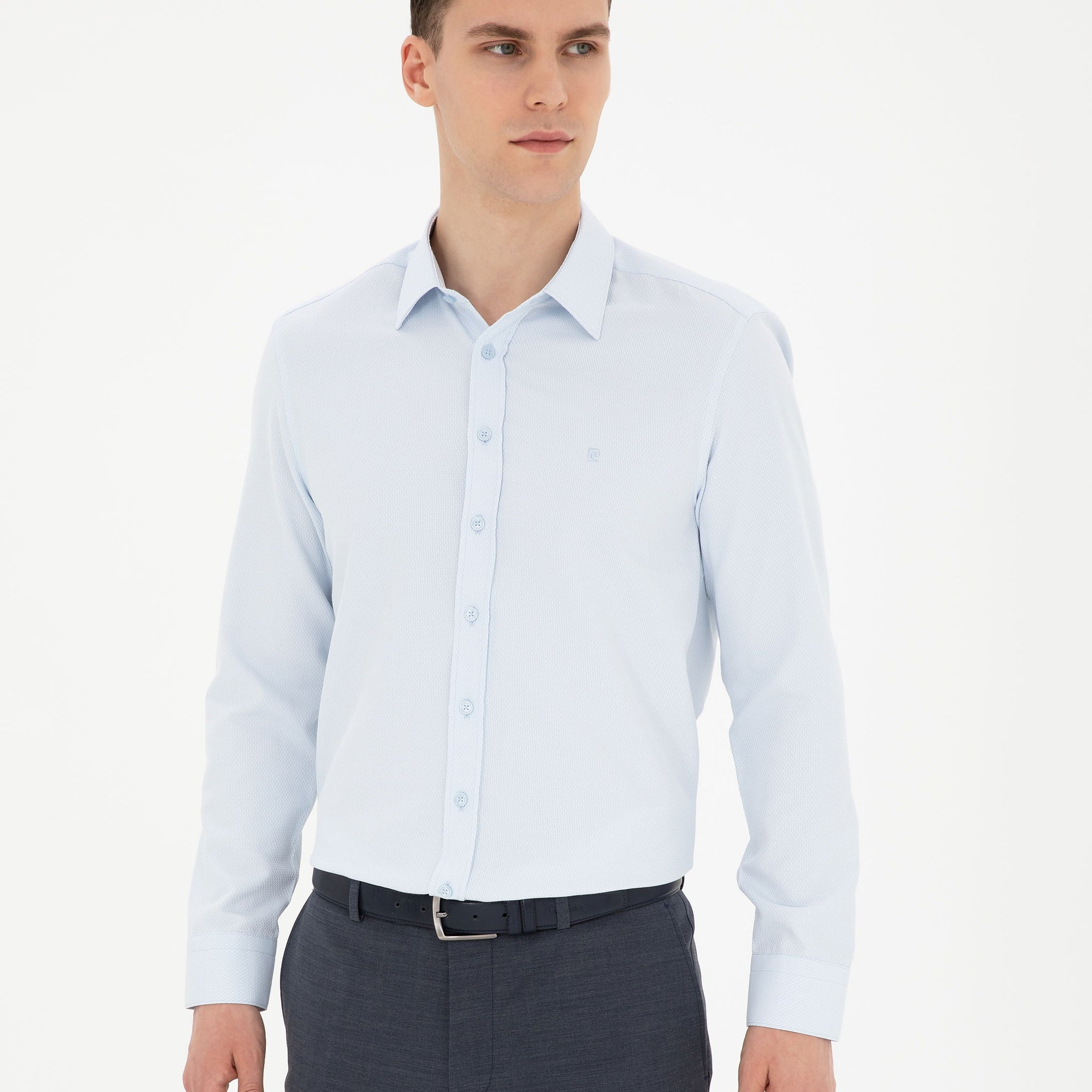 Light Blue Slim Fit Chunky Long Sleeve Shirt