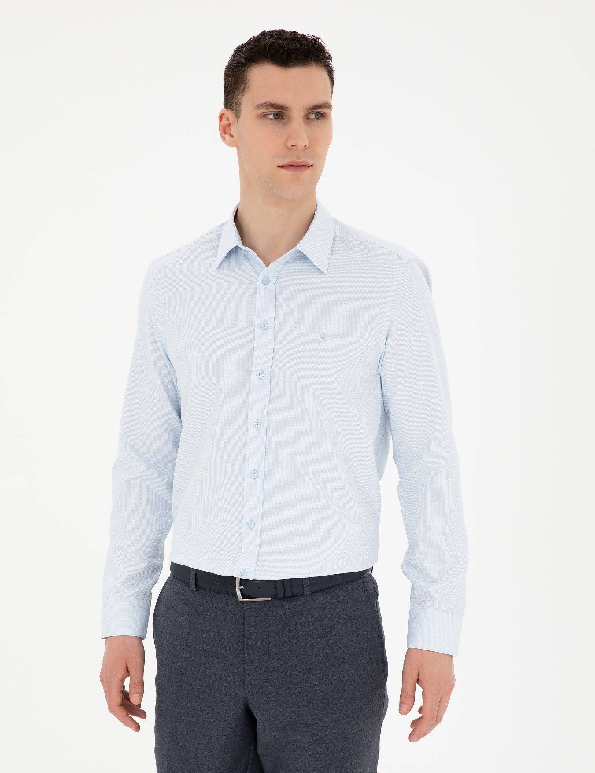 Light Blue Slim Fit Chunky Long Sleeve Shirt
