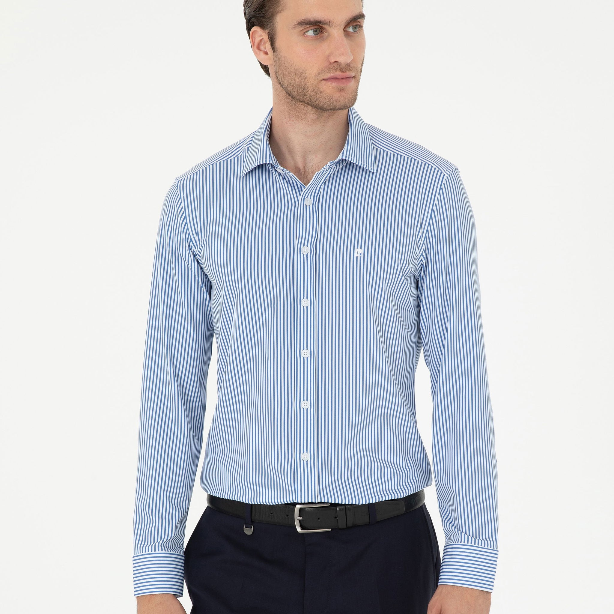 Blue Striped Ex. Slim Fit Long Sleeve Shirt